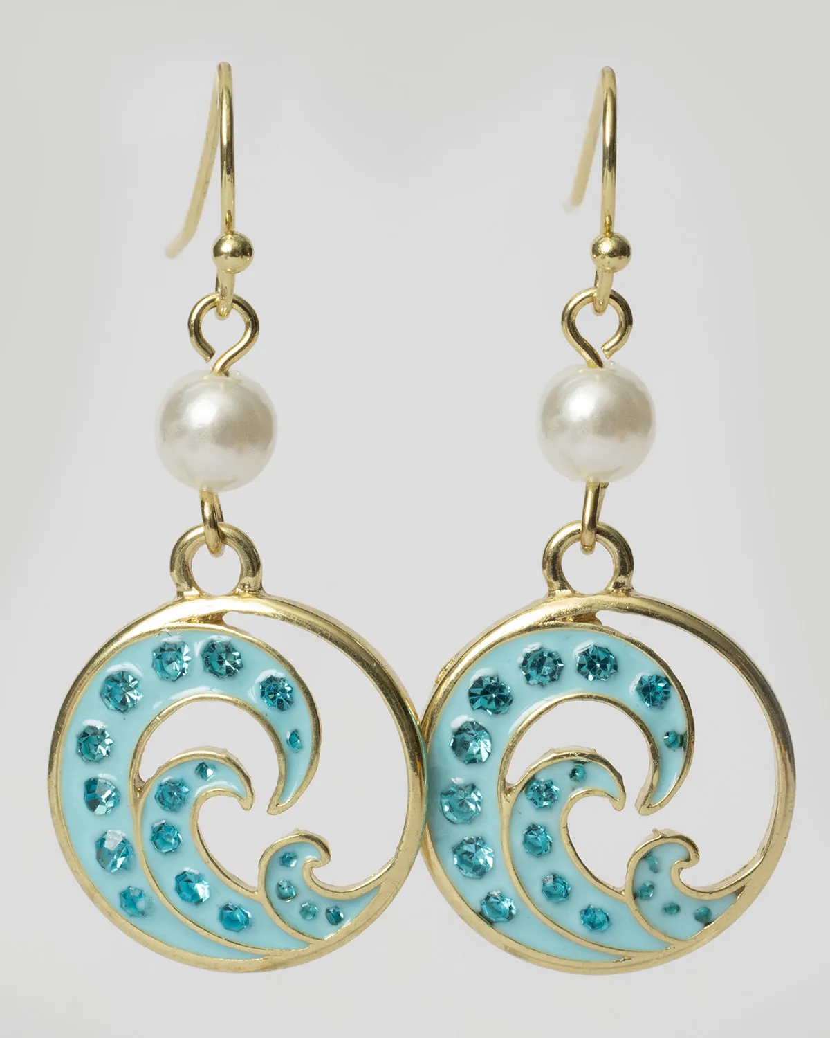 Blue Enamel and Crystal Wave Earrings Coastal Cowgirl