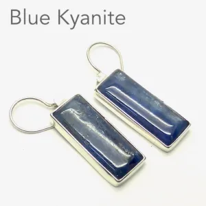 Blue Kyanite Earrings, Oblong Cabochon, 925 Silver kt4