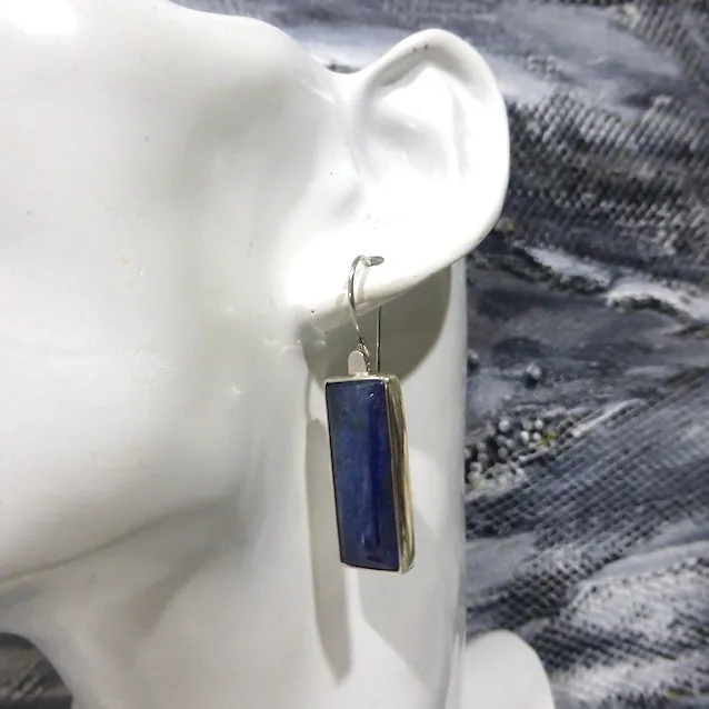 Blue Kyanite Earrings, Oblong Cabochon, 925 Silver kt4