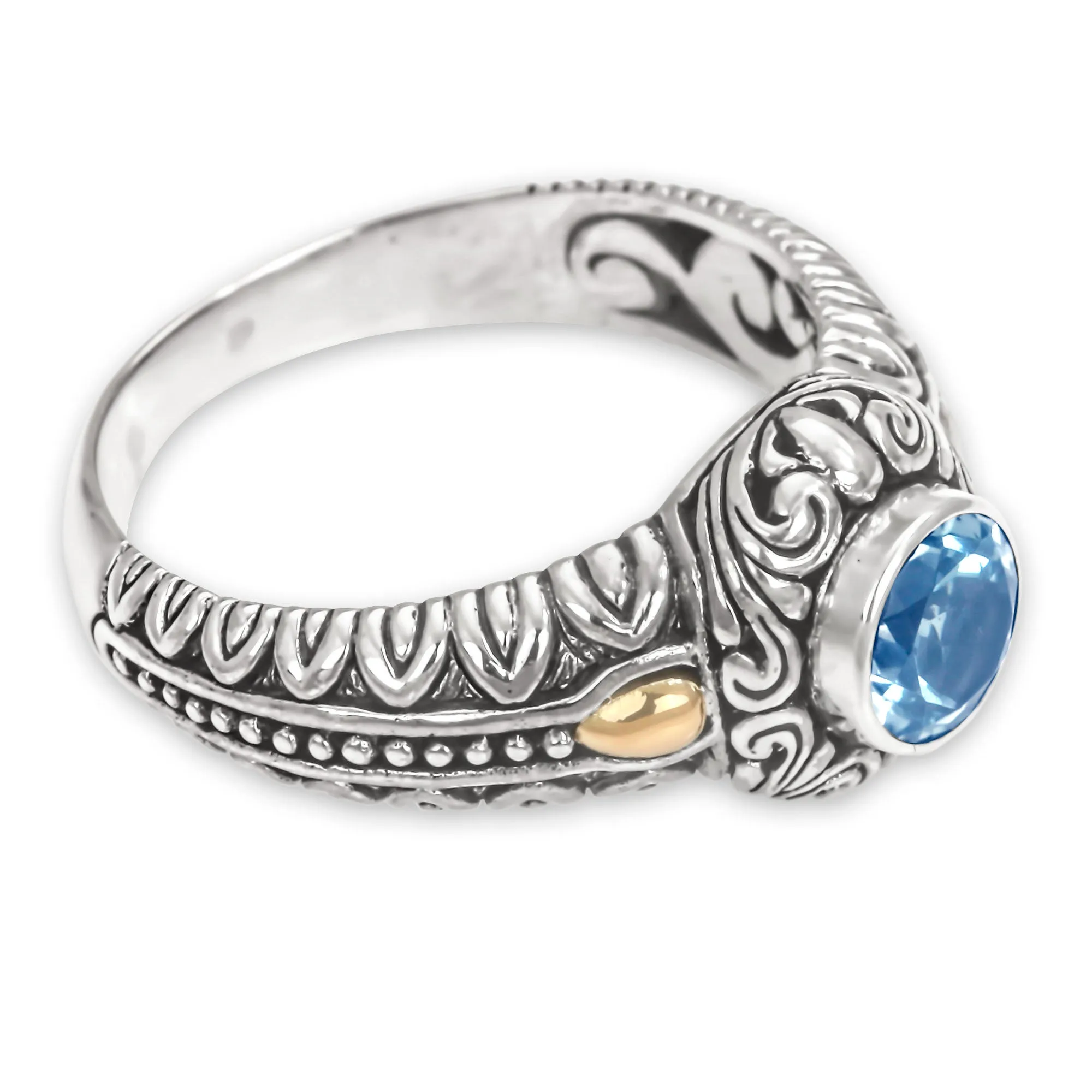 Blue Topaz Cocktail Ring with 18k Gold Accents - Sky Treasure | NOVICA