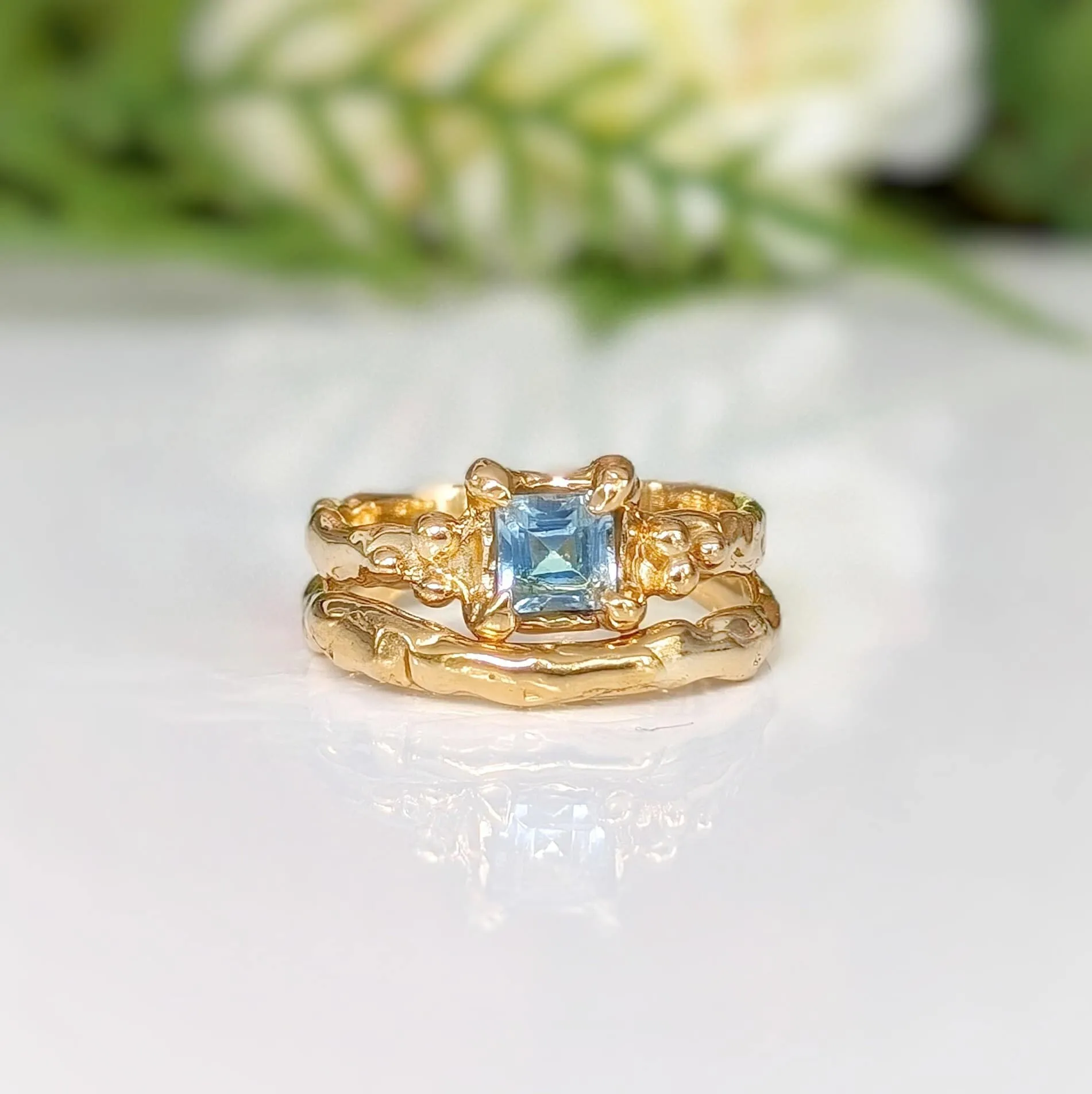 Blue Topaz Solid 14k Gold engagement ring