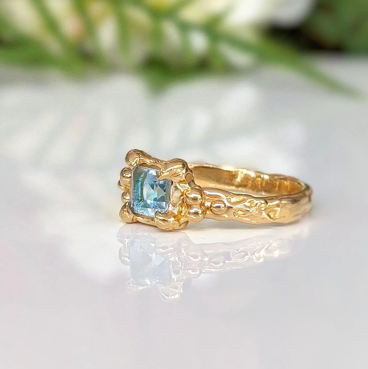 Blue Topaz Solid 14k Gold engagement ring