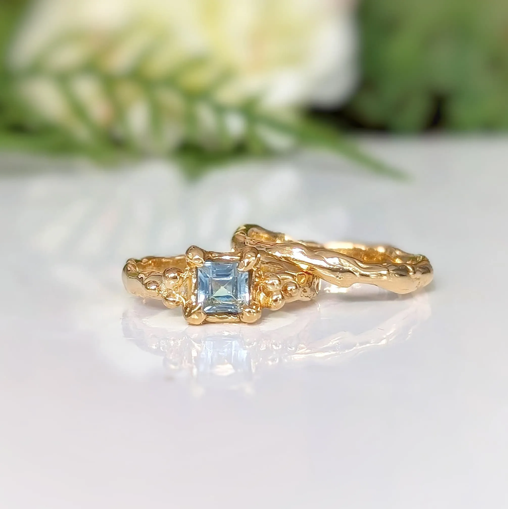 Blue Topaz Solid 14k Gold engagement ring