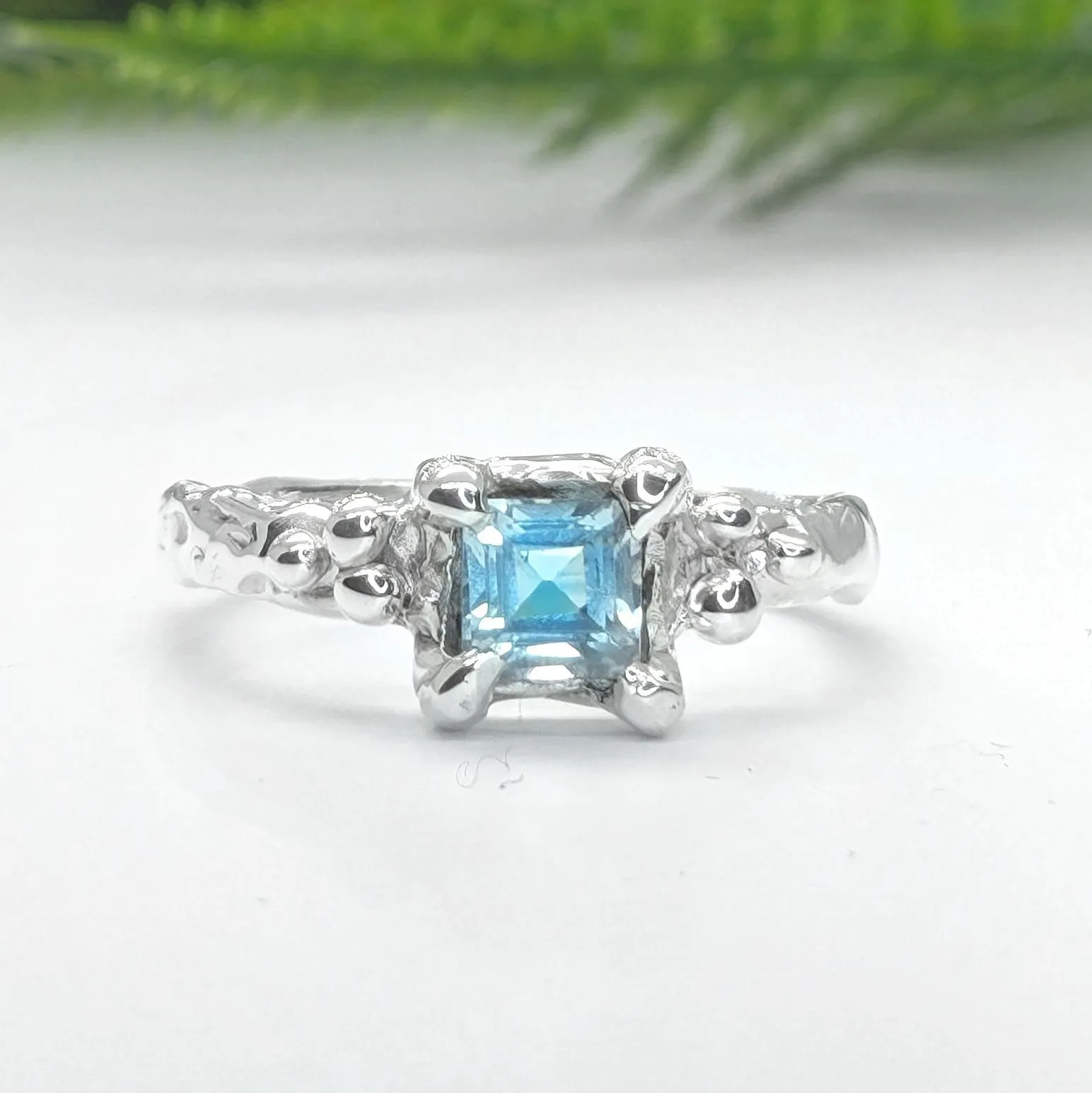 Blue Topaz Solid 14k Gold engagement ring