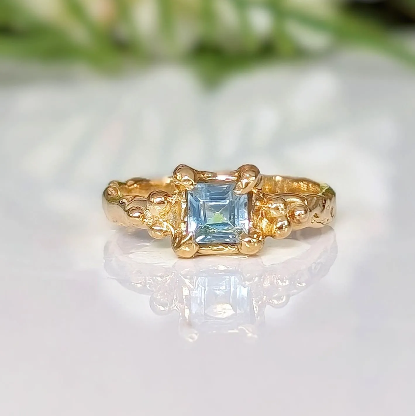 Blue Topaz Solid 14k Gold engagement ring