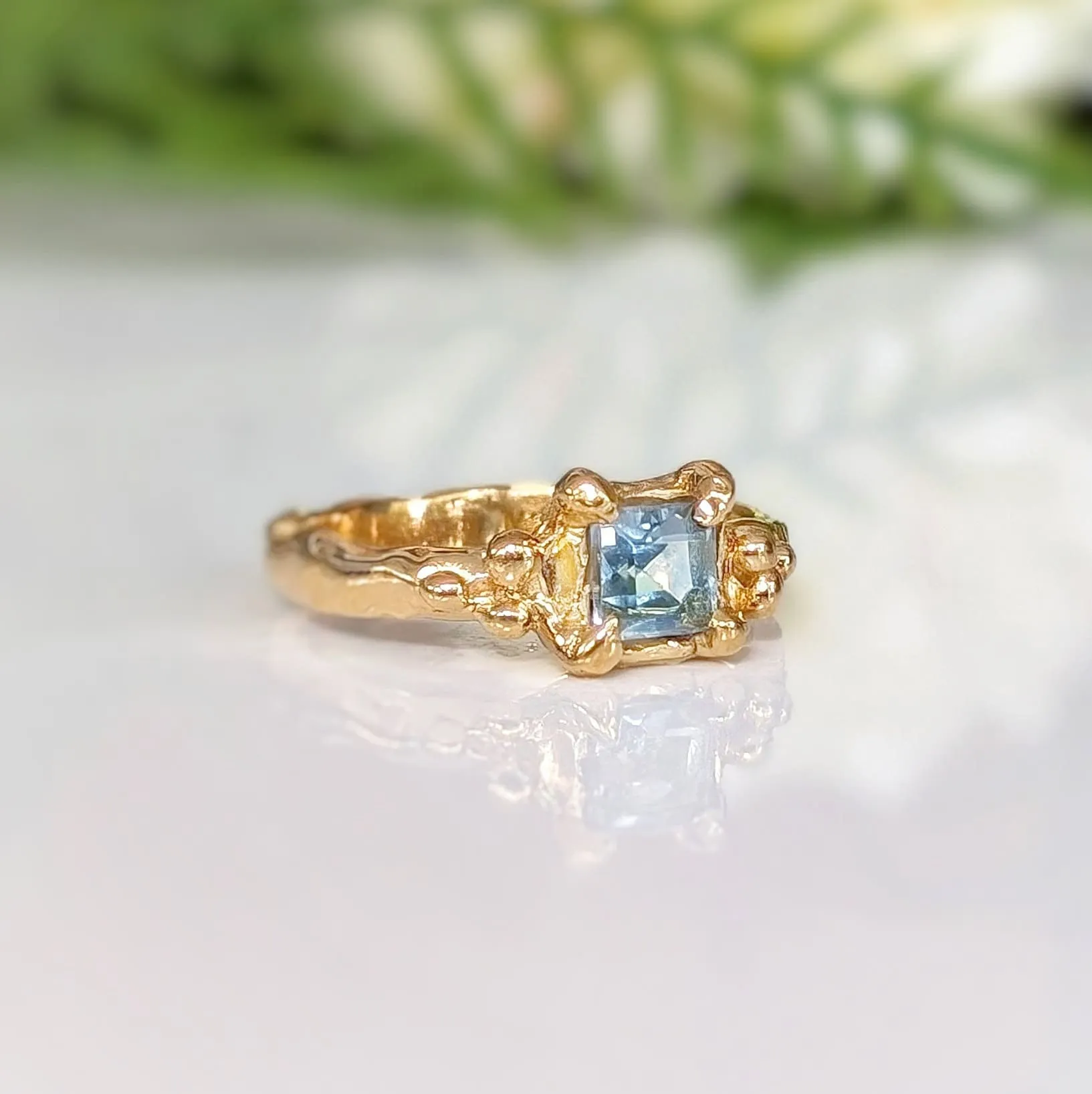 Blue Topaz Solid 14k Gold engagement ring