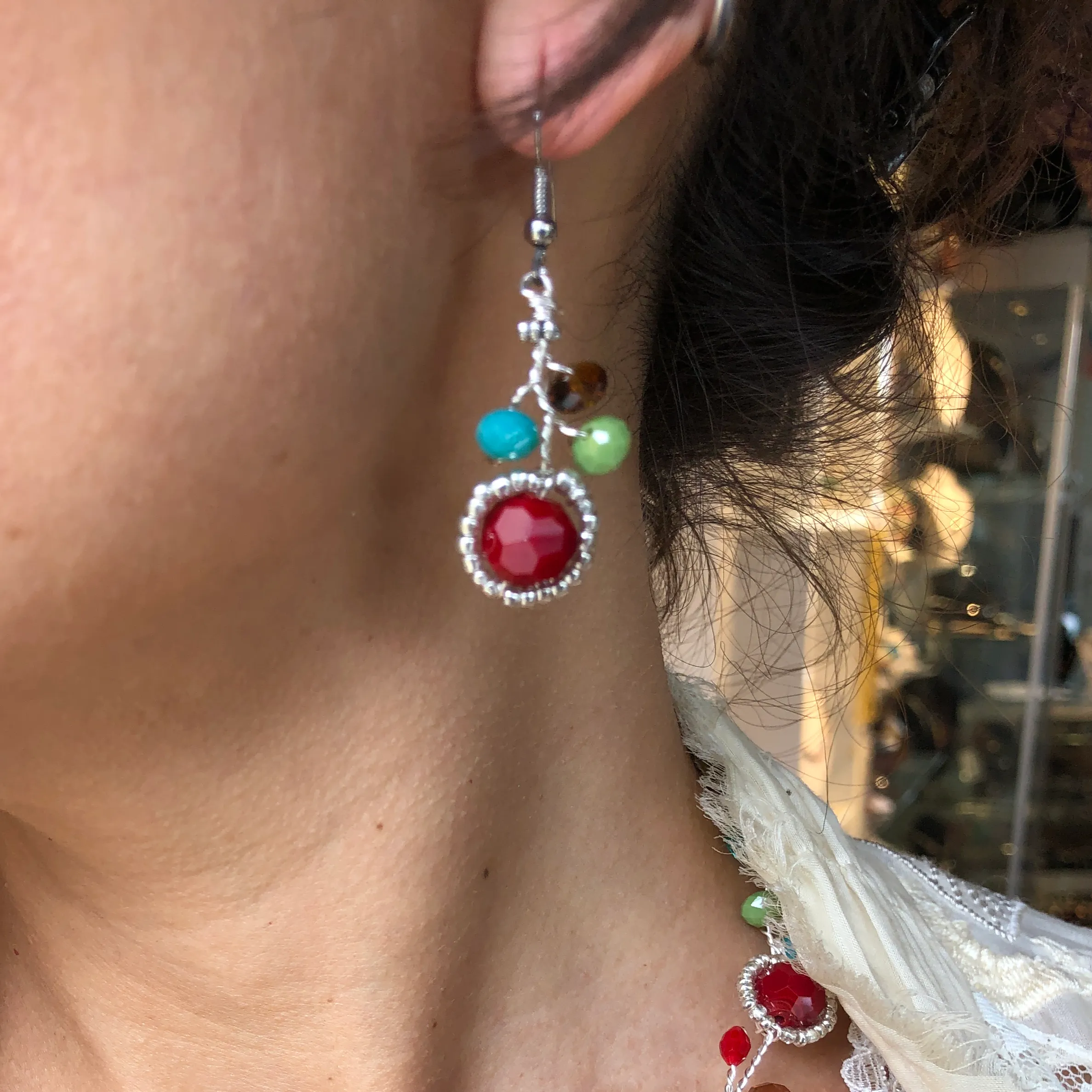 Branch Earrings- Red, Turquoise, Green, & Yellow