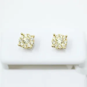 Centerstone Cluster .45cttw Diamond 14K Yellow Gold Earrings