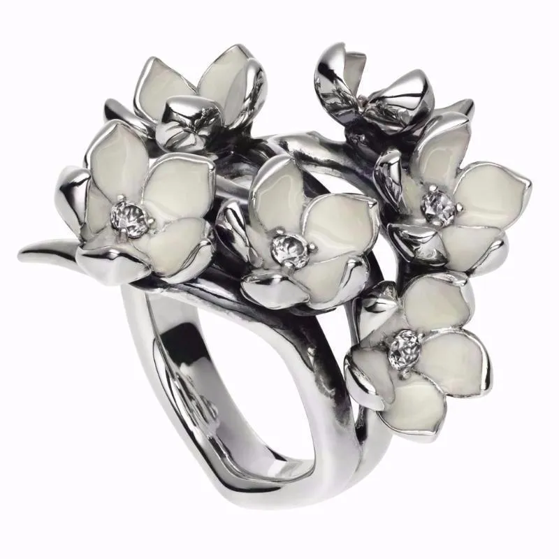 Cherry Blossom Full Flower Ring - Silver & Diamond