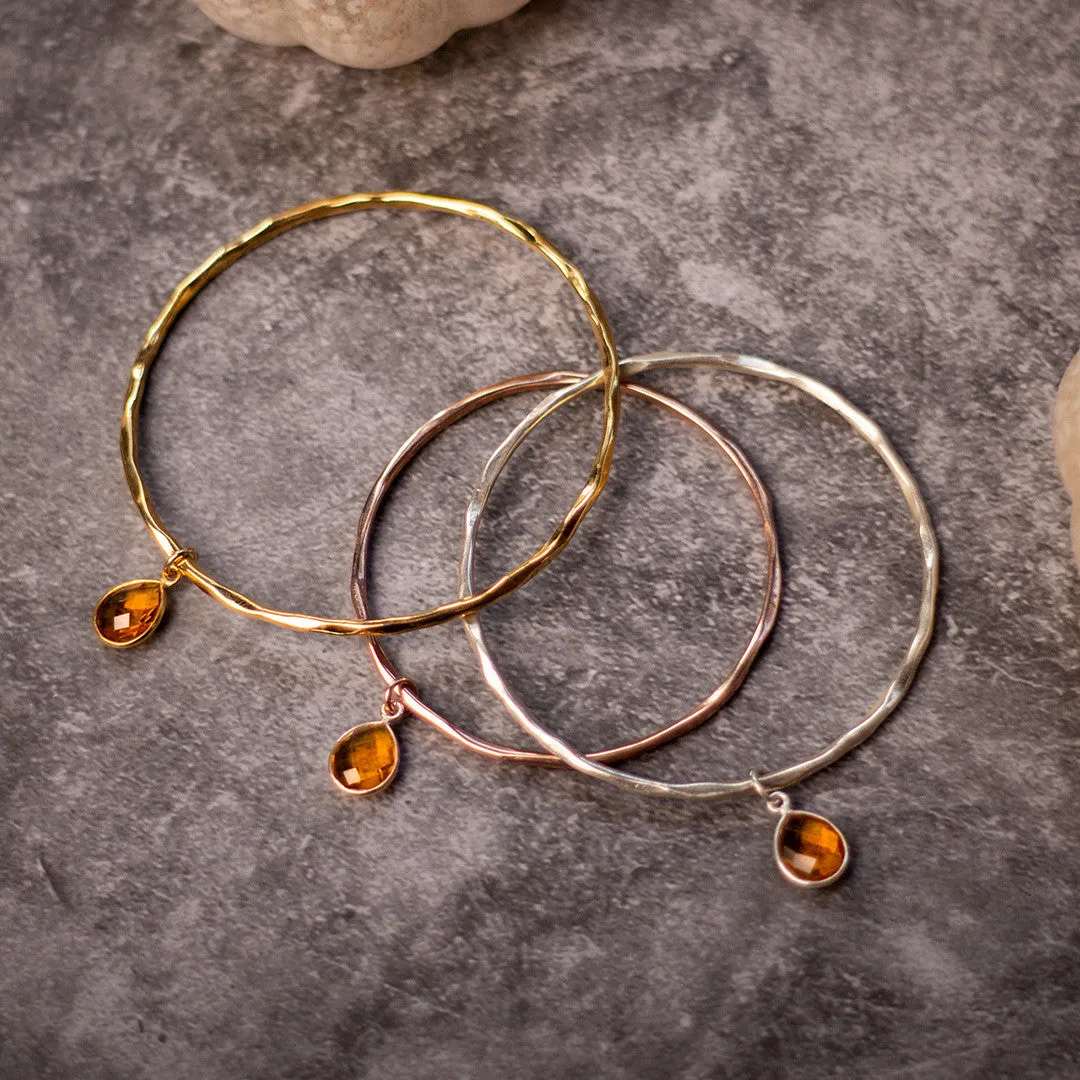 Citrine Charm Bangle | Silver - November