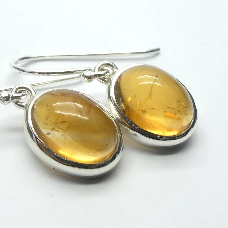 Citrine Earring, Cabochon Oval, 925 Silver pb