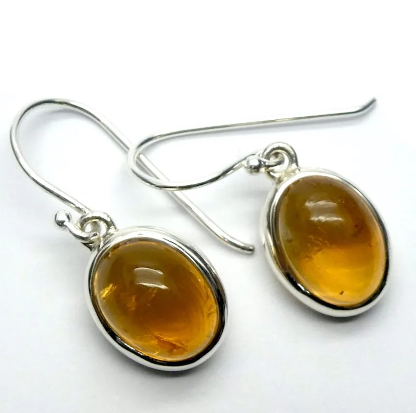 Citrine Earring, Cabochon Oval, 925 Silver pb