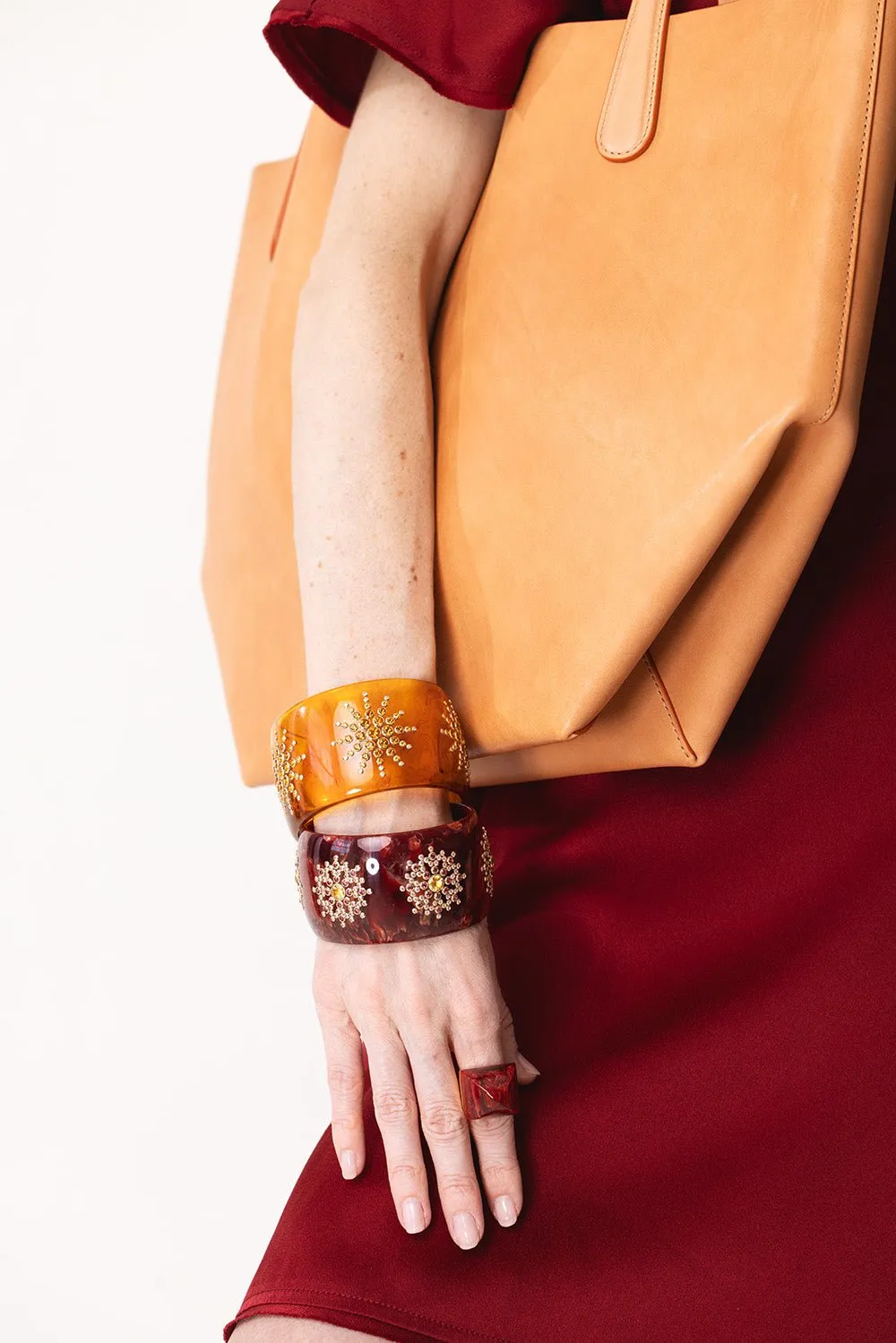 Citrine Garnet Red Bakelite Bangle