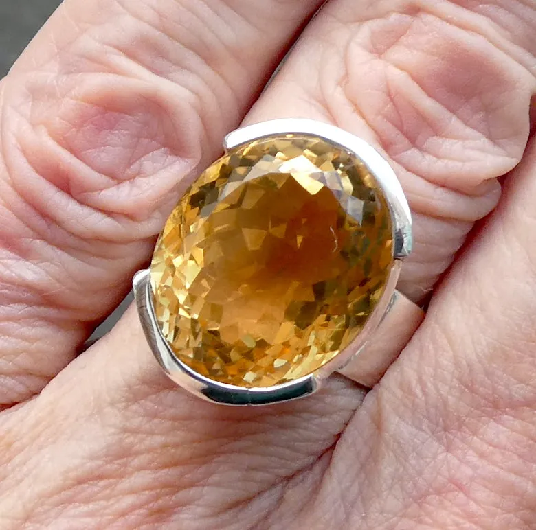 Citrine Ring, Large Faceted Oval, 925 Silver K1