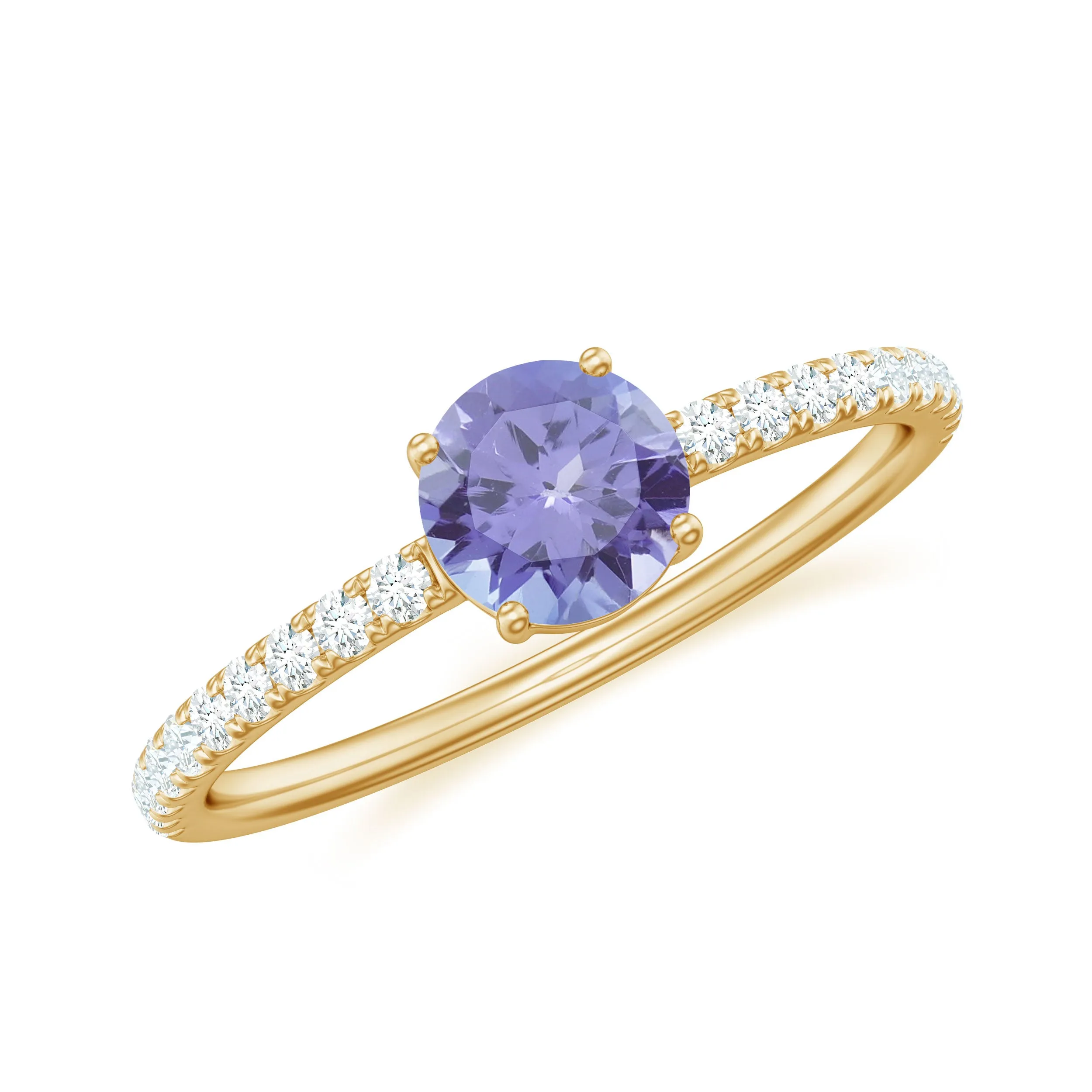 Classic Ring with Tanzanite Solitaire and Diamond Side Stones