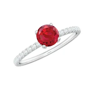 Created Ruby and Diamond Minimal Solitaire Engagement Ring