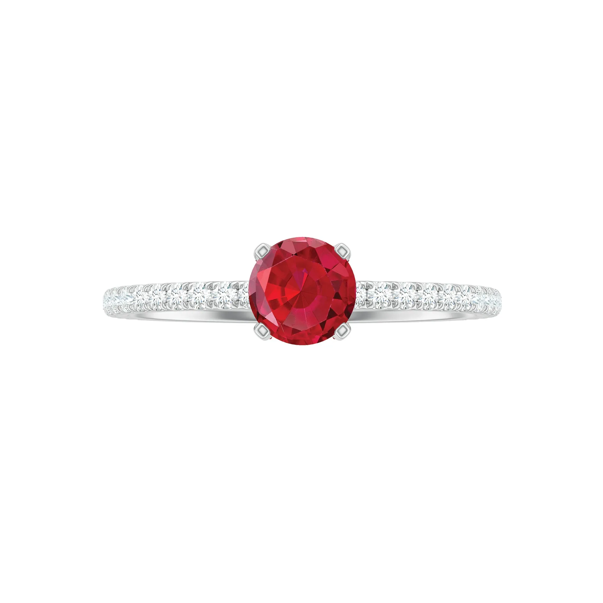 Created Ruby and Diamond Minimal Solitaire Engagement Ring