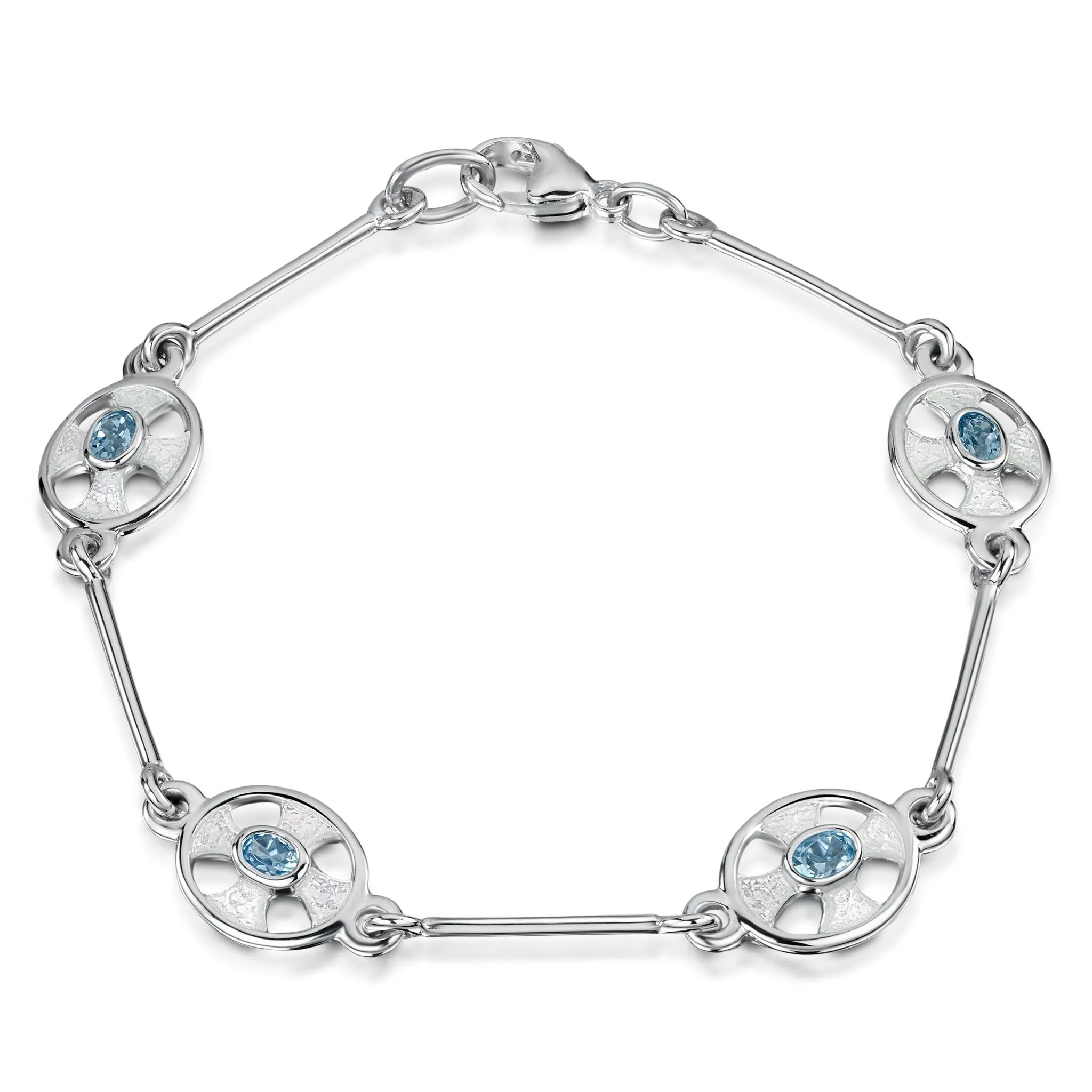 Cross of the Kirk 4-link Blue Topaz Bracelet in Crystal Enamel