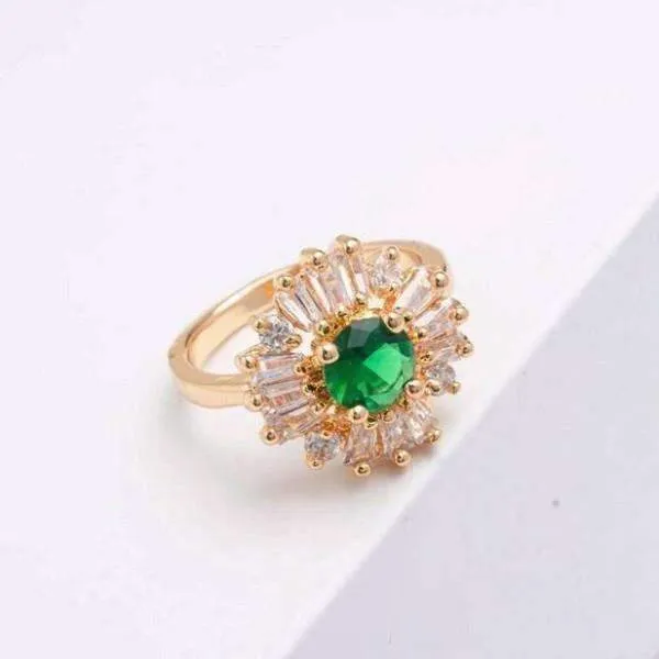 Crystal Garden CZ Flower 18K Gold Plated Cocktail Ring for Women Emerald Green or Sapphire Blue Color Choice