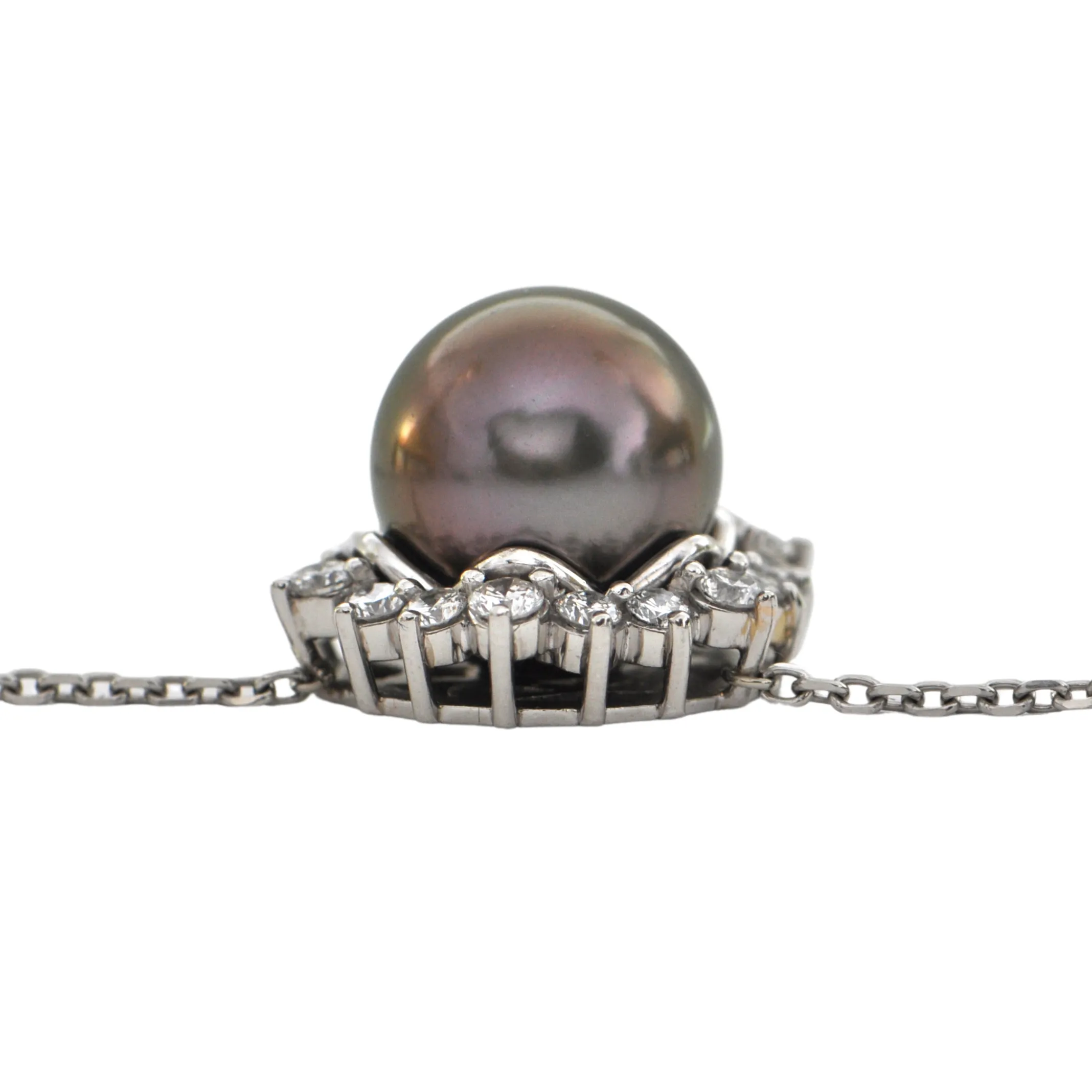 Daisy Exclusive Peacock color Tahitian Pearl and Diamond Platinum Necklace