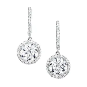 Dangling Halo Diamond Earrings (2.48 ct Diamonds) in White Gold