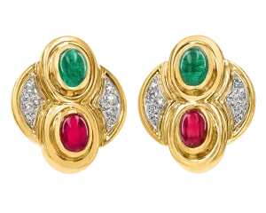 David Webb Ruby, Emerald and Diamond Earrings