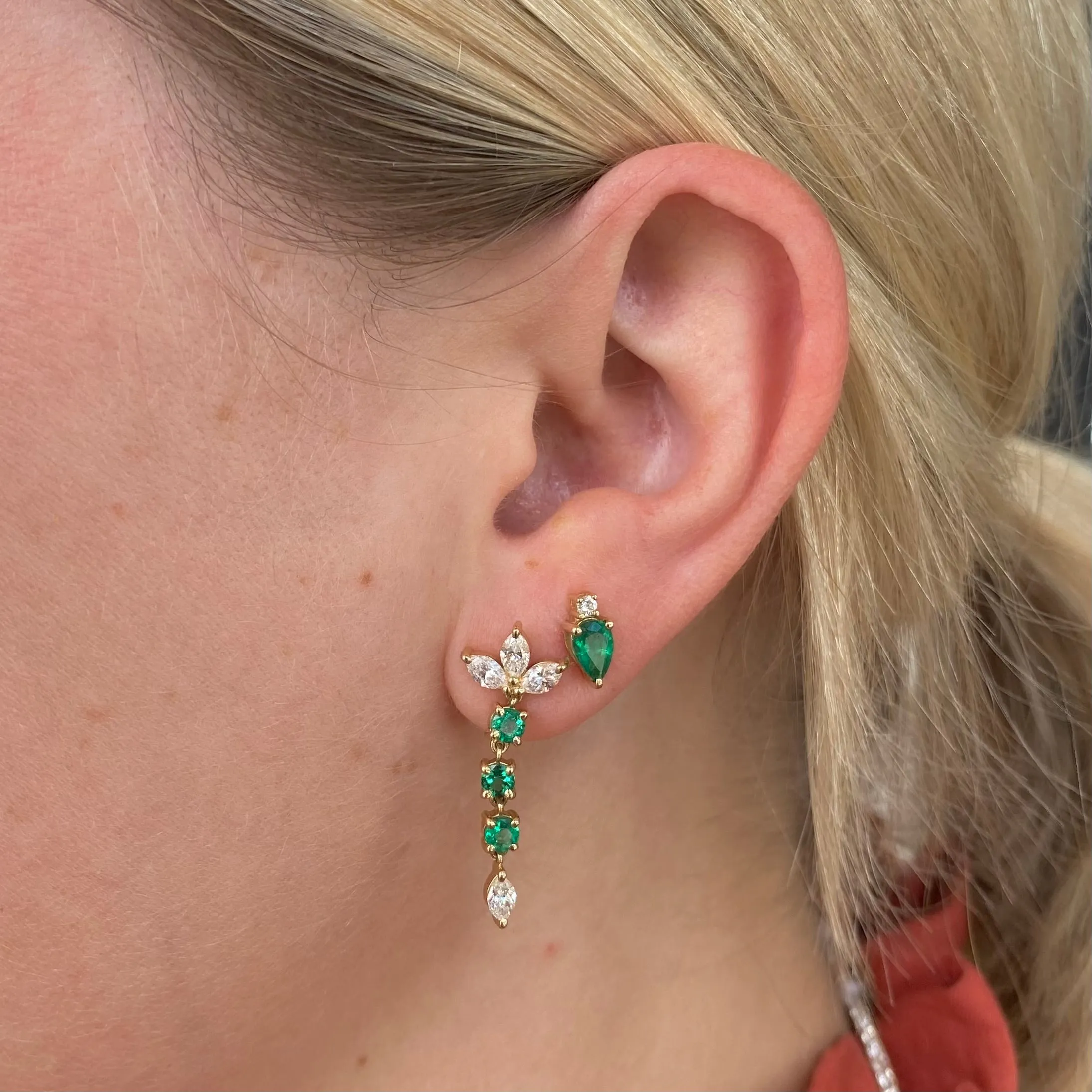 Diamond Marquise Trio with Emerald Dangle Earrings