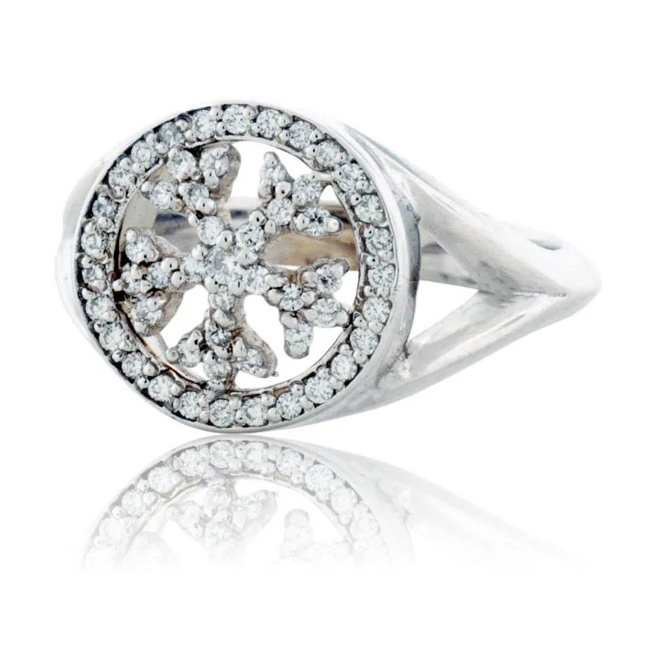 Diamond Pave Snowflake Halo Ring