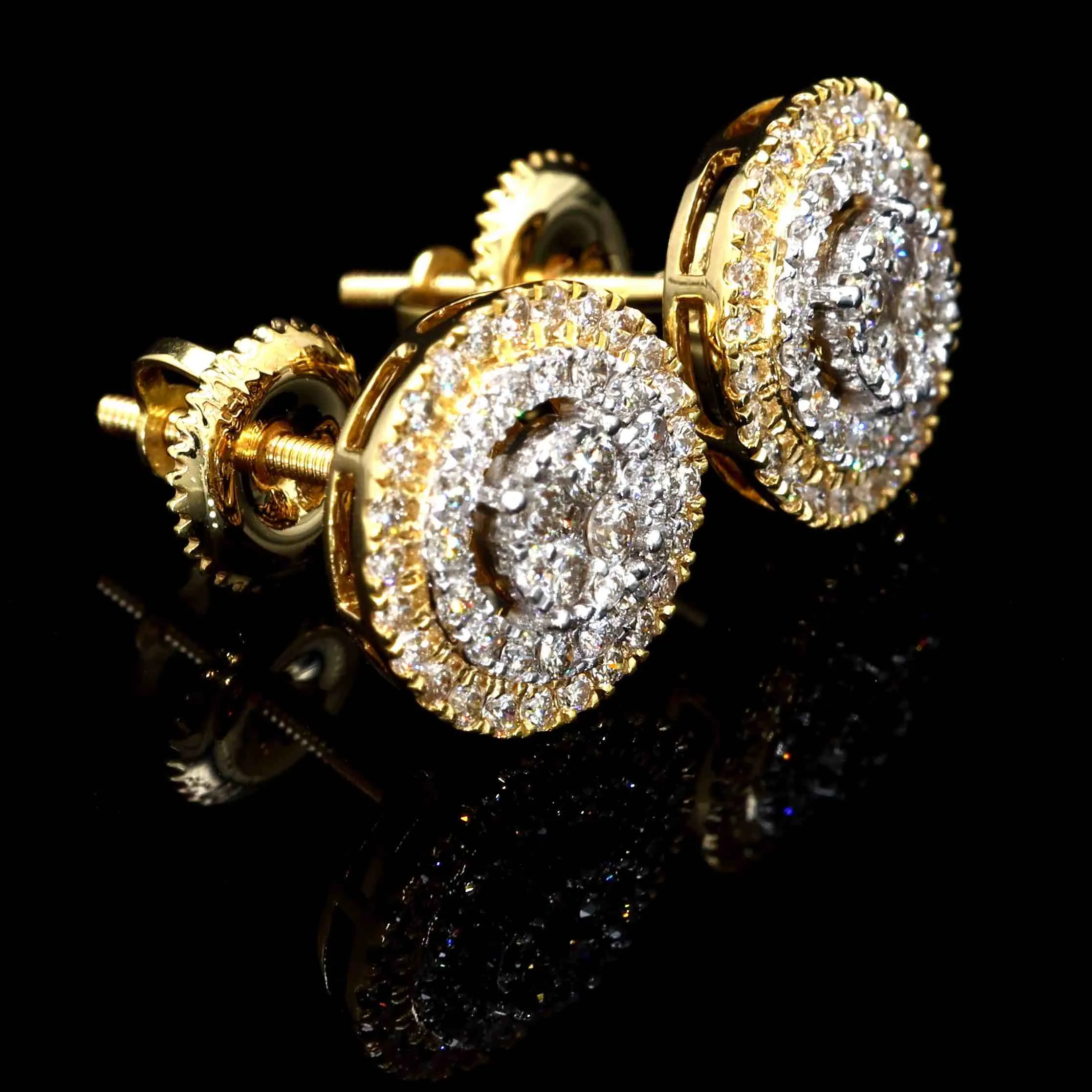 Double Halo Cluster Diamond Earrings Solid 14K Gold