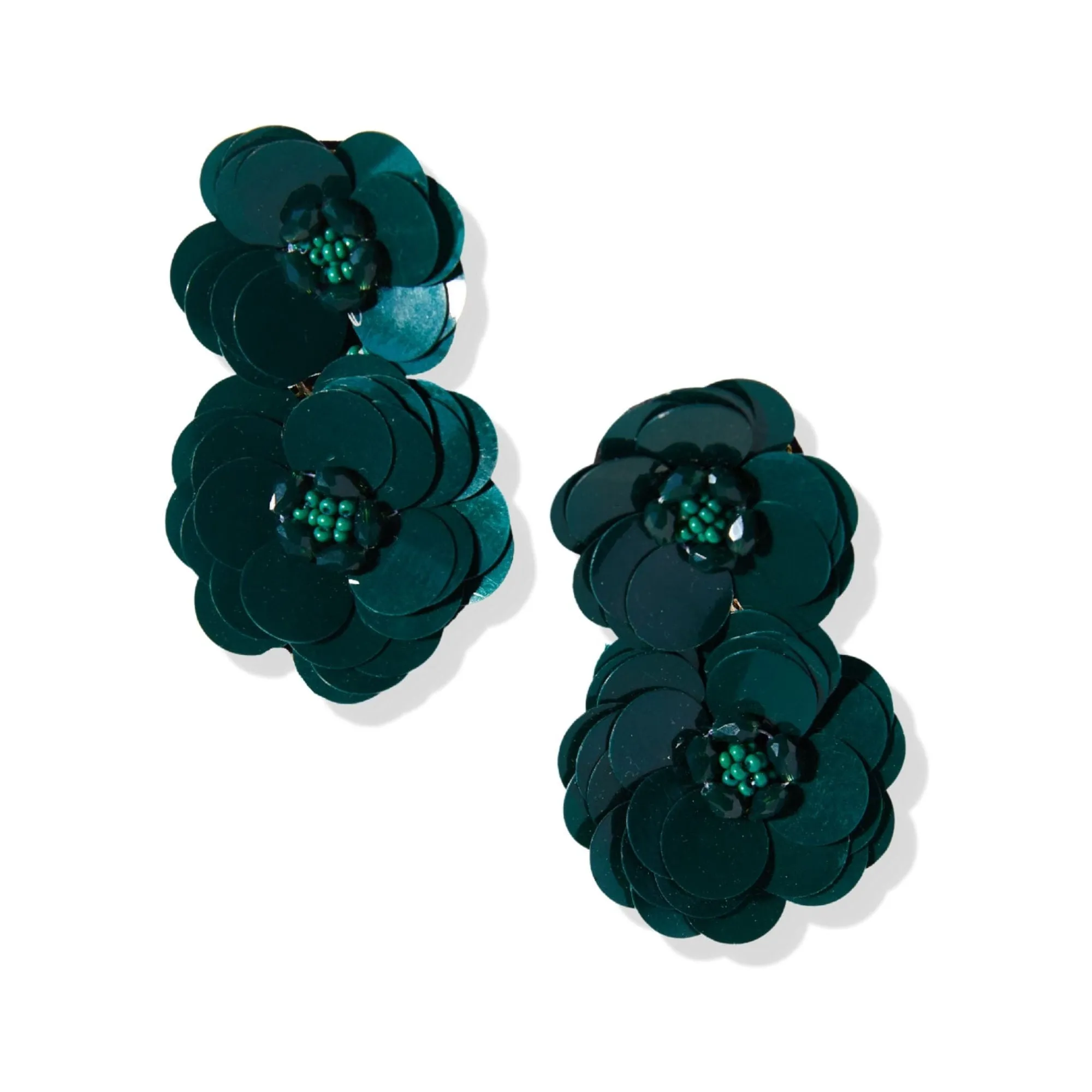 Double Sequin Flower Earring, Emerald | Ink   Alloy