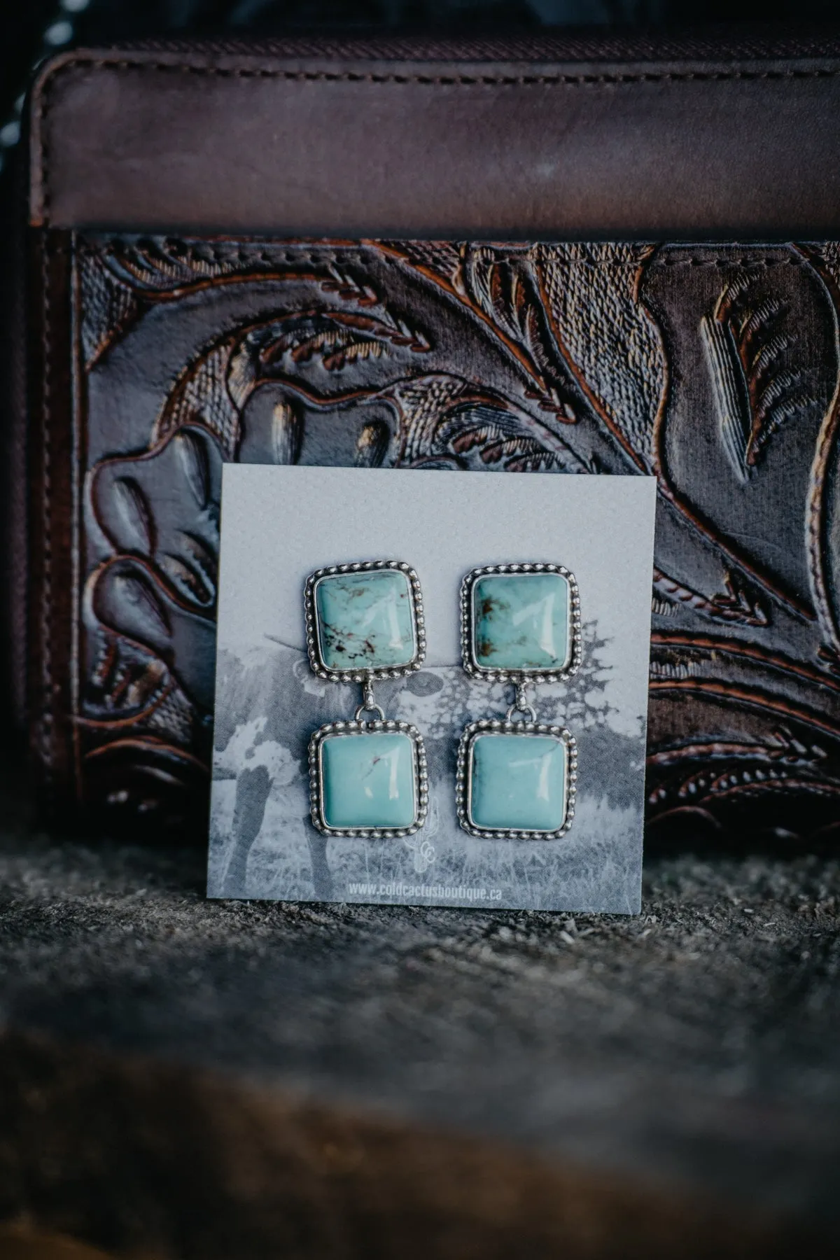 Double Turquoise Stud Earrings with Beaded Border