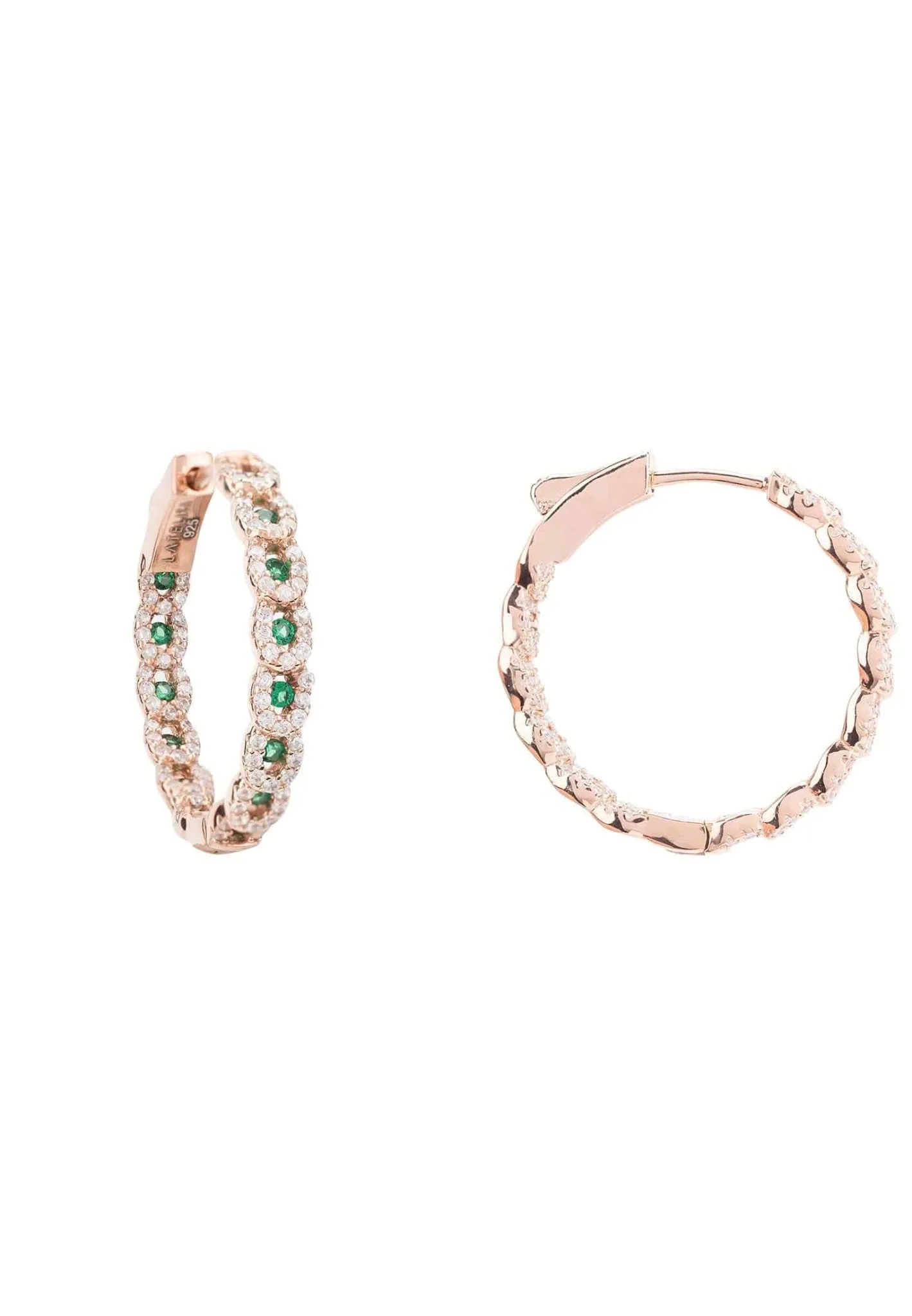 Duchess Hoop Earrings Rosegold Emerald Green