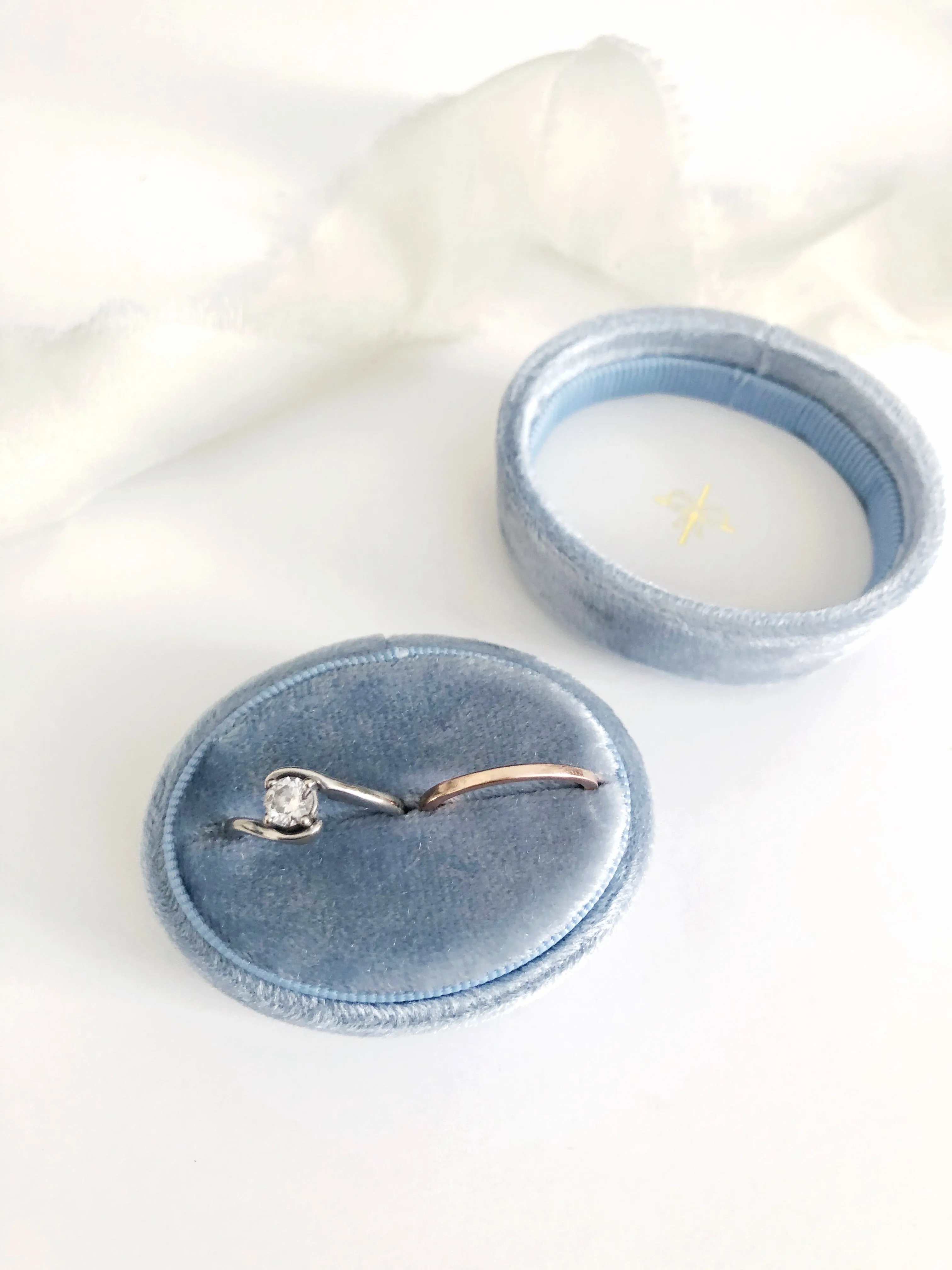 Dusty Blue Velvet Horizontal Oval Ring Box