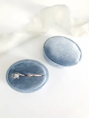 Dusty Blue Velvet Horizontal Oval Ring Box