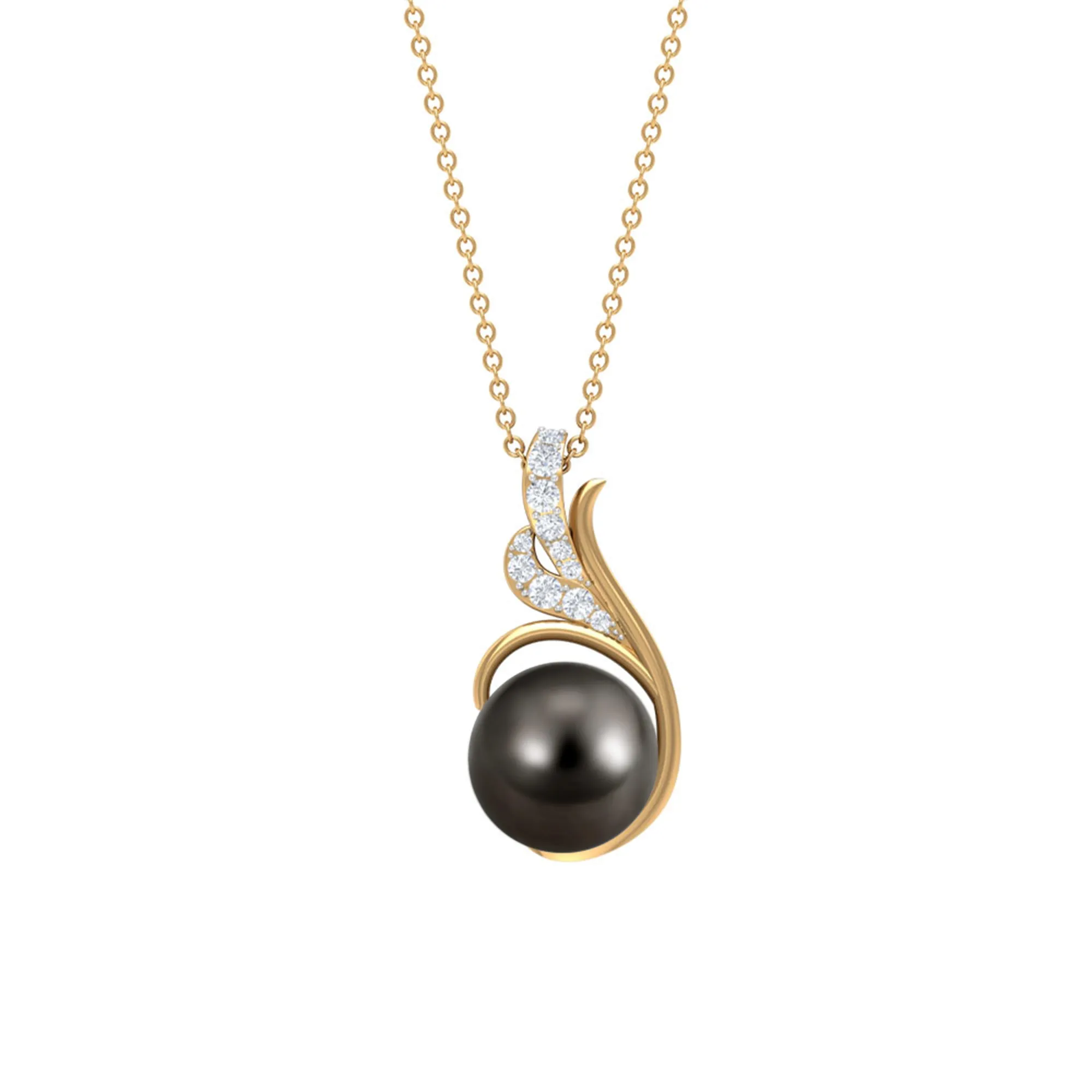 Elegant Black Tahitian Pearl Designer Pendant with Diamond