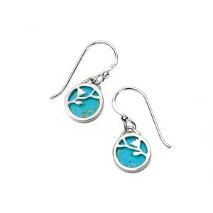 Elements Silver Turquoise Disc Earrings With Flower Pattern E3977TZ364