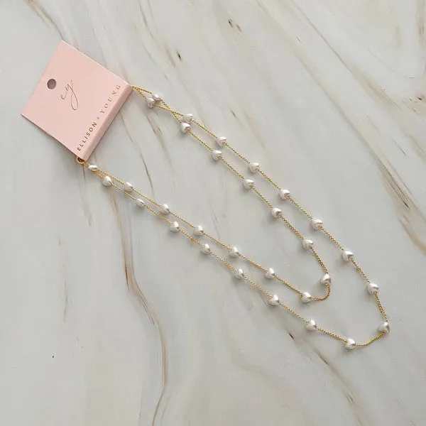 Ellison and Young Pearl Heart Long Chain Necklace