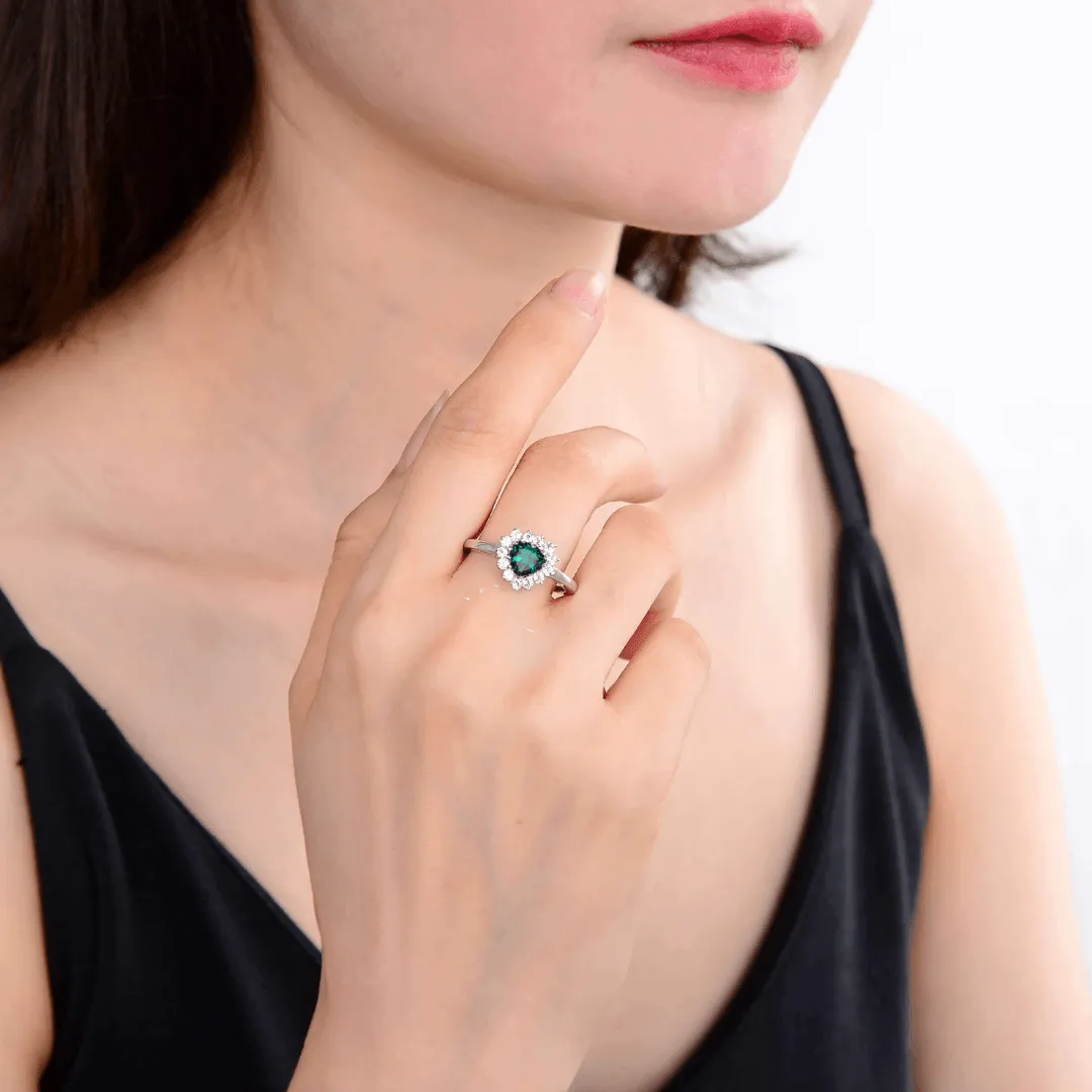 Emerald Halo Heart Ring