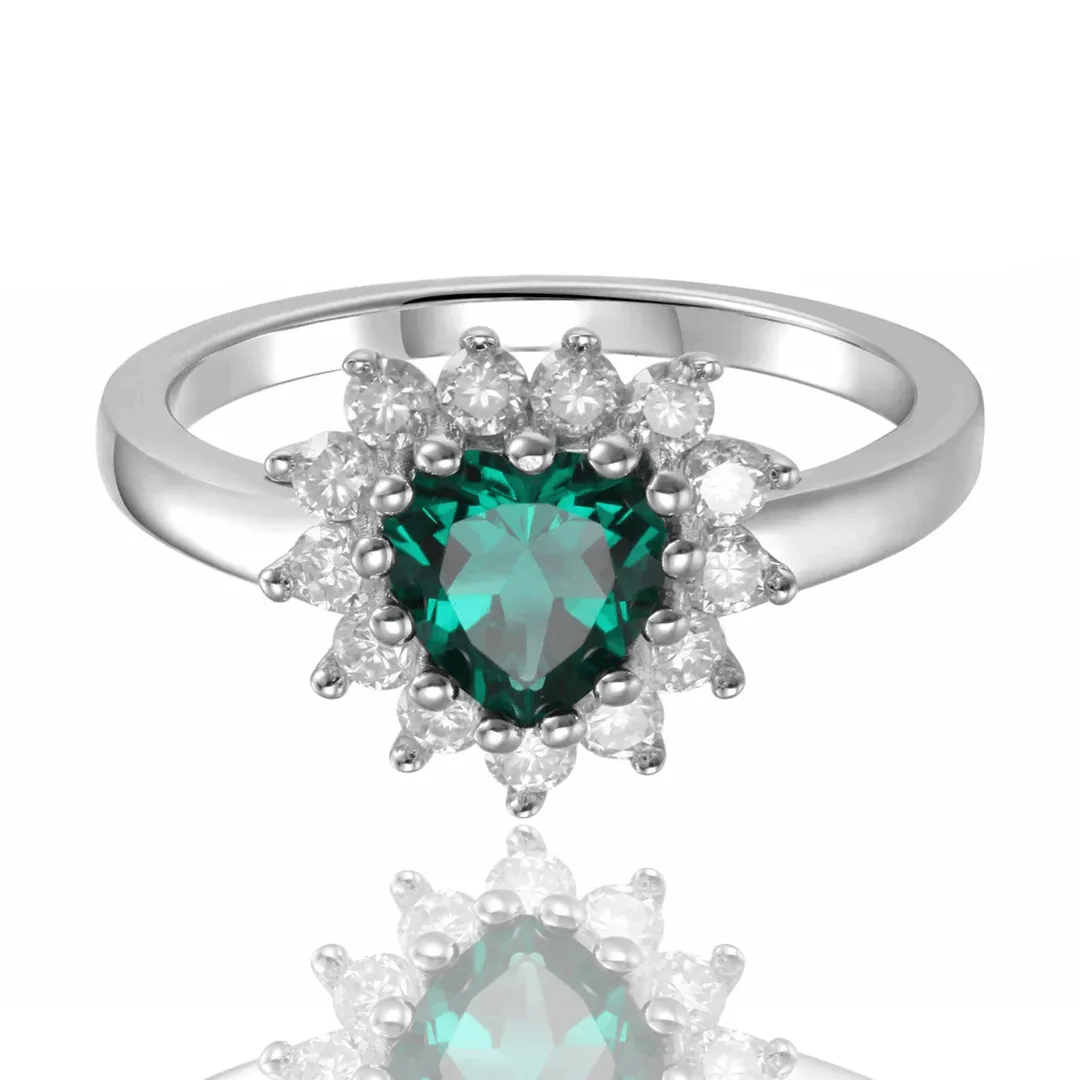 Emerald Halo Heart Ring