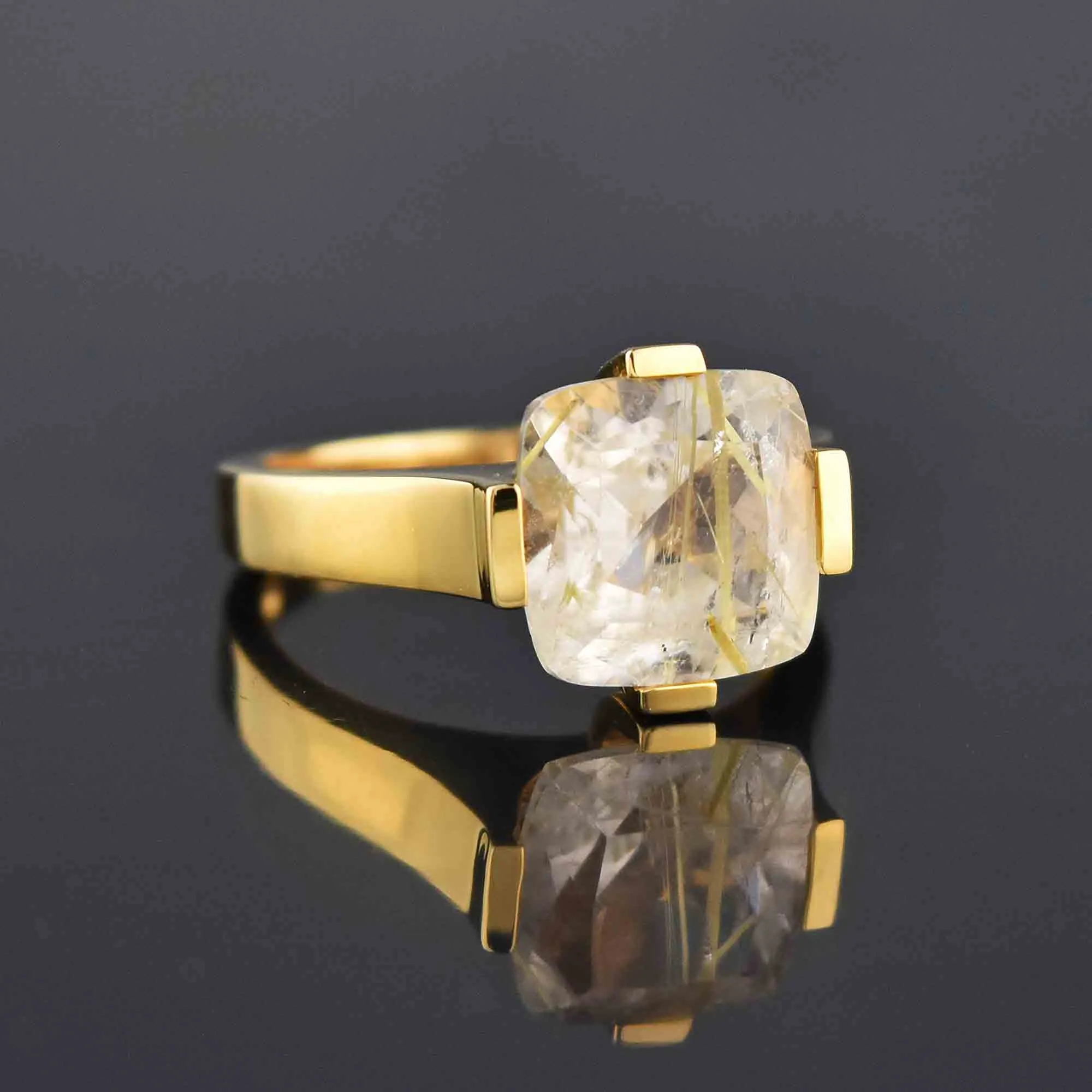 Estate 14K Gold Rutilated Quartz Ring, Sz 7.5