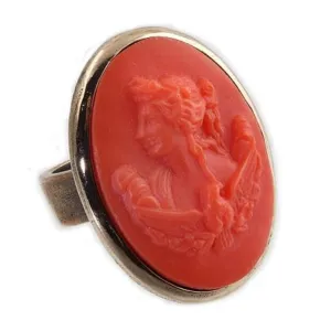 Extasia Cameo Ring Coral German Glass Bronze