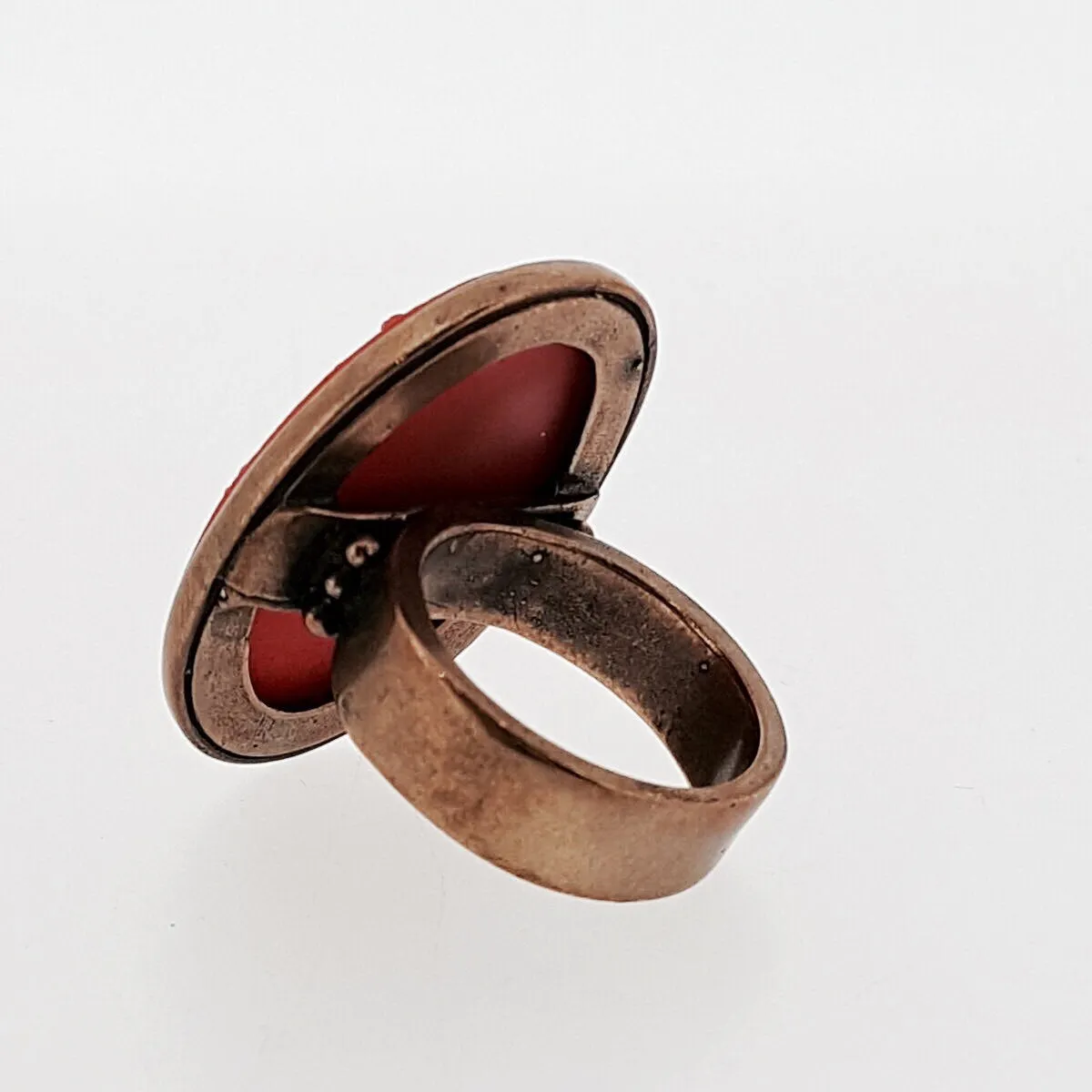 Extasia Cameo Ring Coral German Glass Bronze