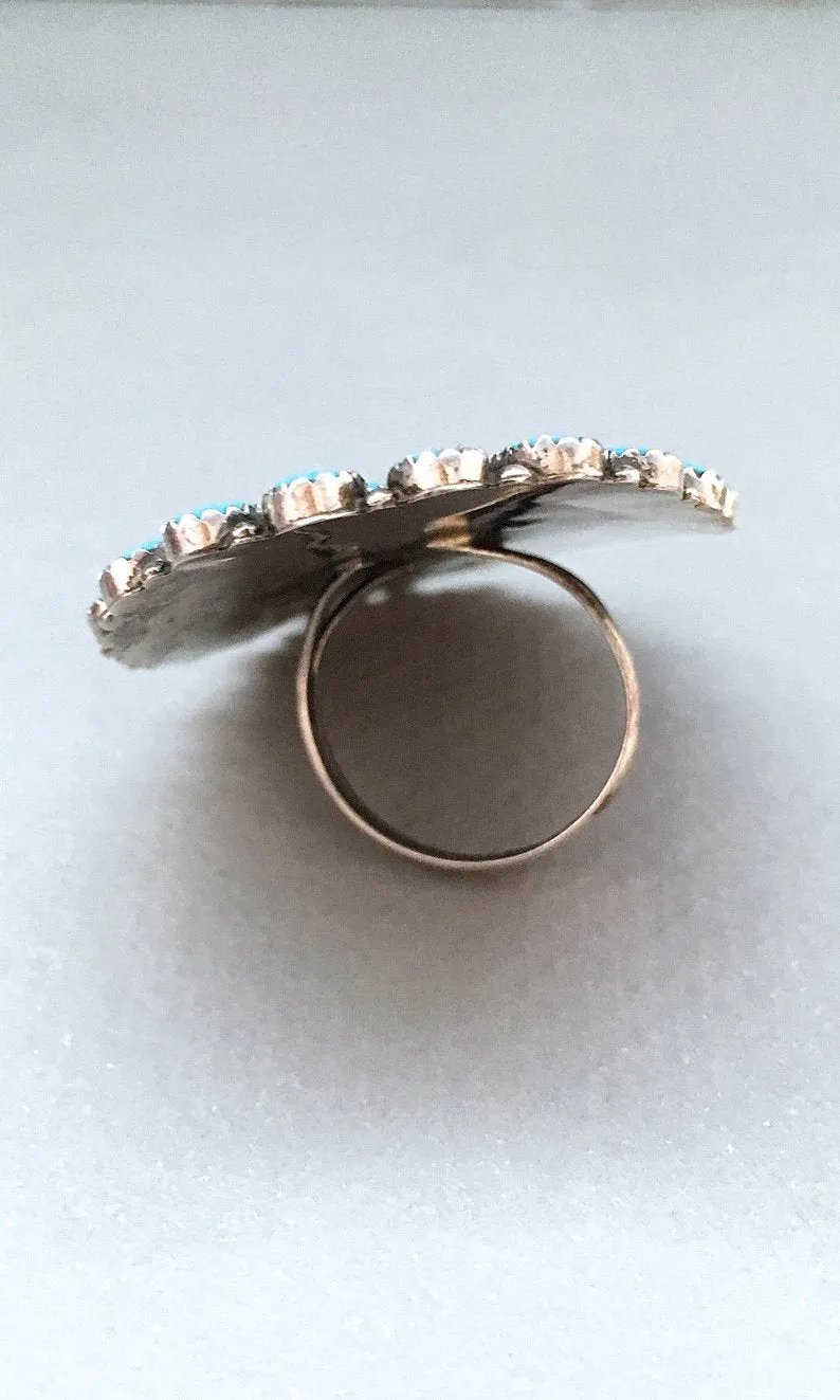 FASHION STATEMENT Large Needle Point Silver & Turquoise Ring by Bobby Becenti, Sz 10