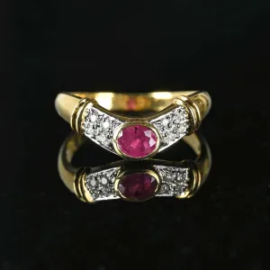 Fine 18K Gold Diamond Ruby Chevron Ring