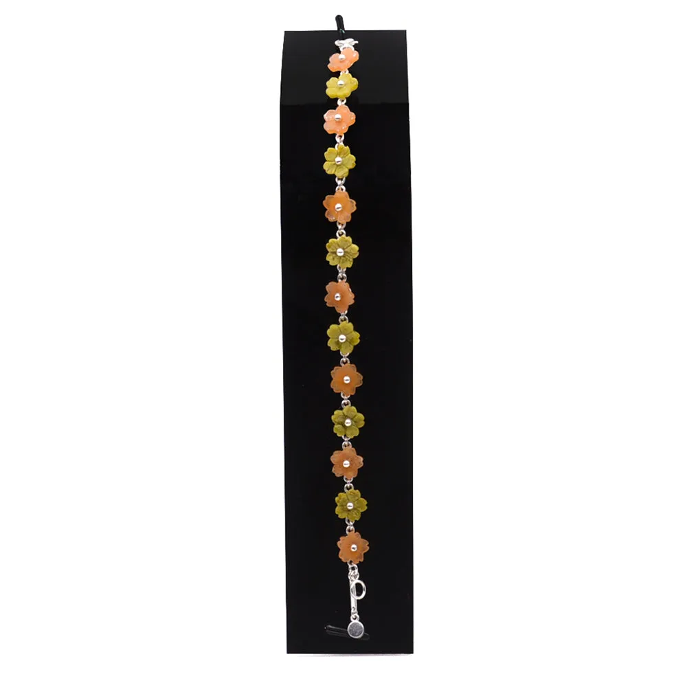 Flower in Orange and Avocado 925 Sterling Silver Bracelet