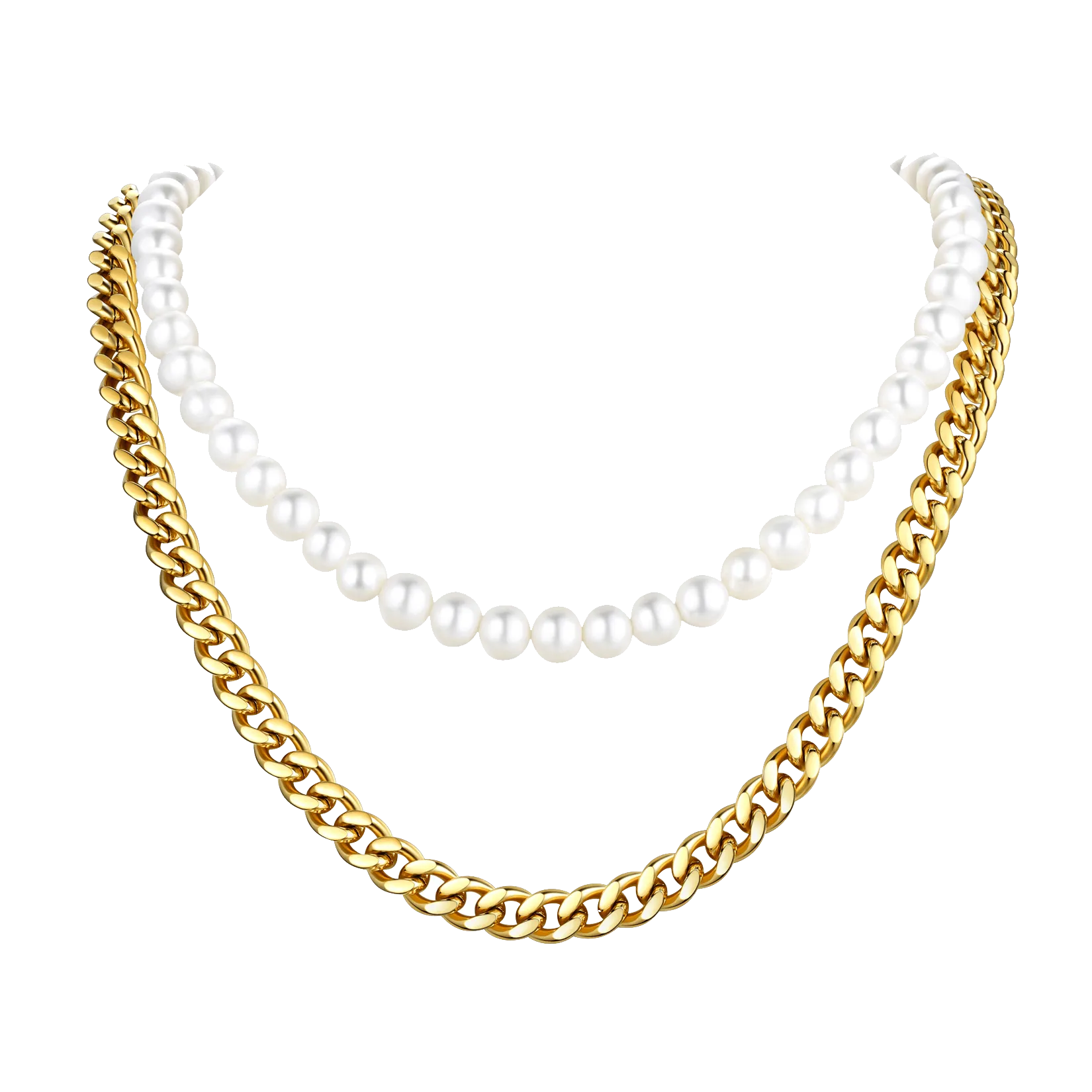 Freshwater Pearl And Cuban Link Chain Necklace For Men