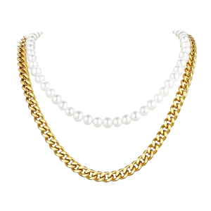 Freshwater Pearl And Cuban Link Chain Necklace For Men