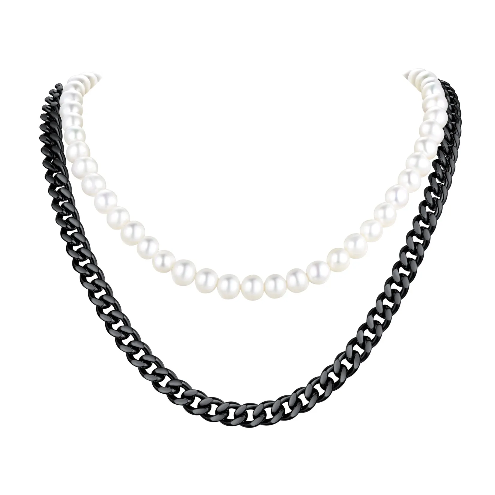 Freshwater Pearl And Cuban Link Chain Necklace For Men