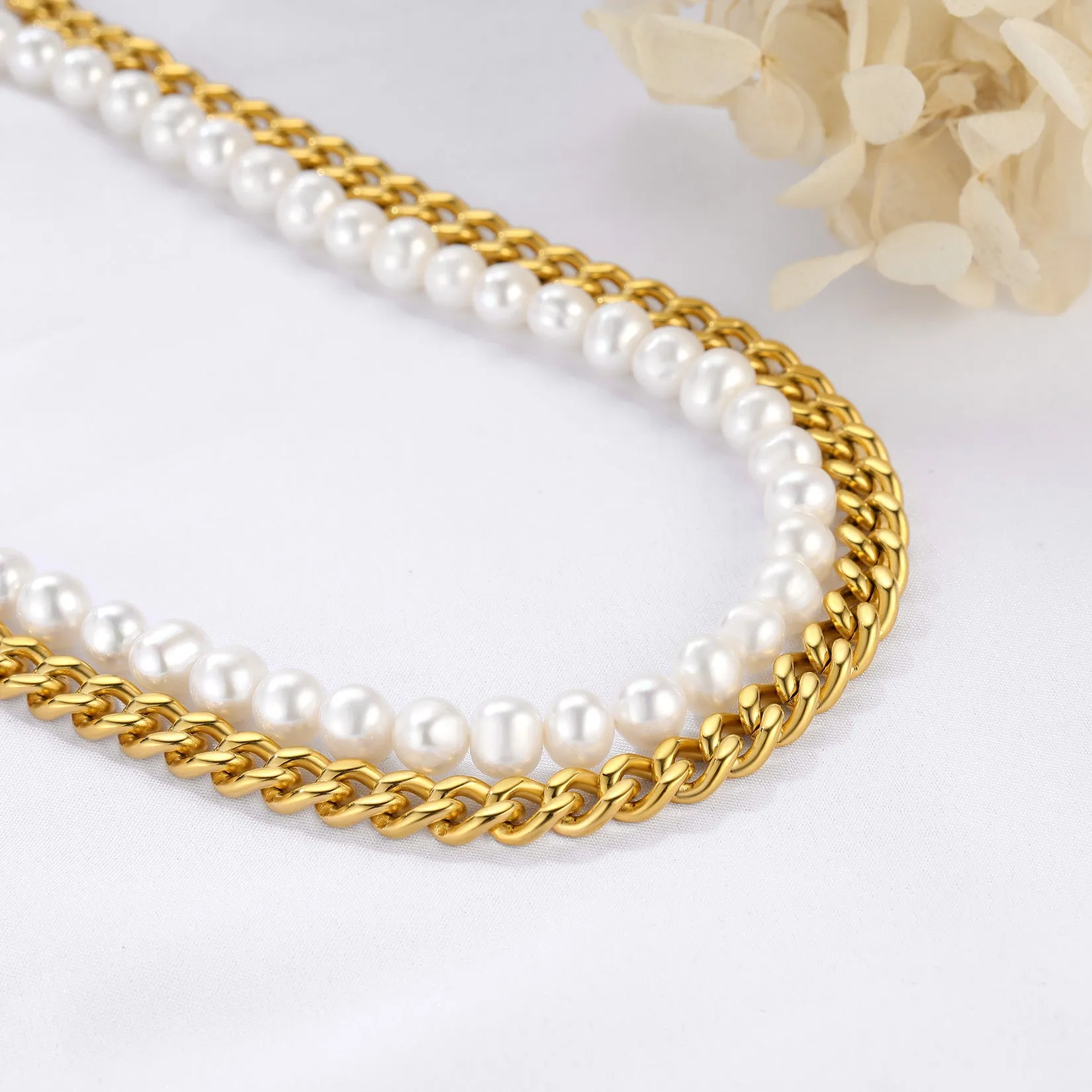 Freshwater Pearl And Cuban Link Chain Necklace For Men