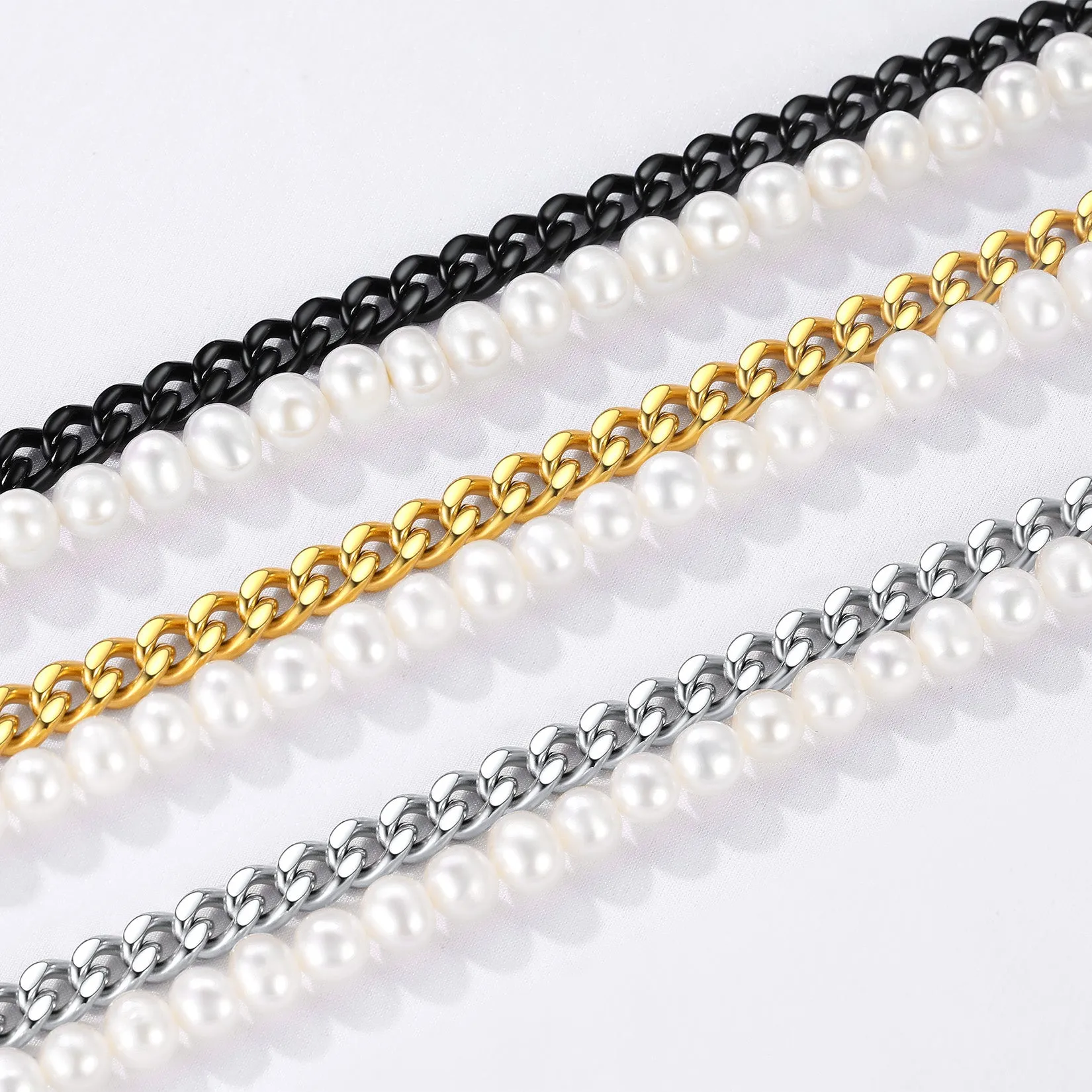 Freshwater Pearl And Cuban Link Chain Necklace For Men